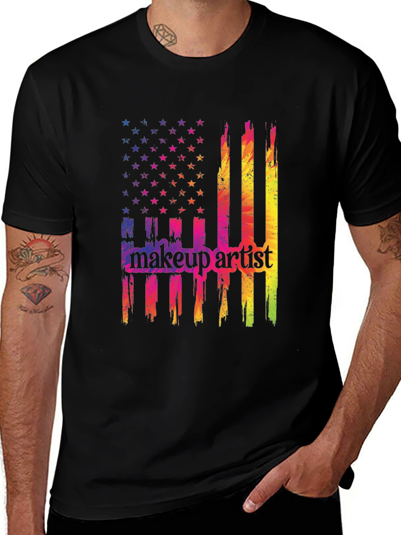 Makeup Artist American Flag Graphic T-Shirt