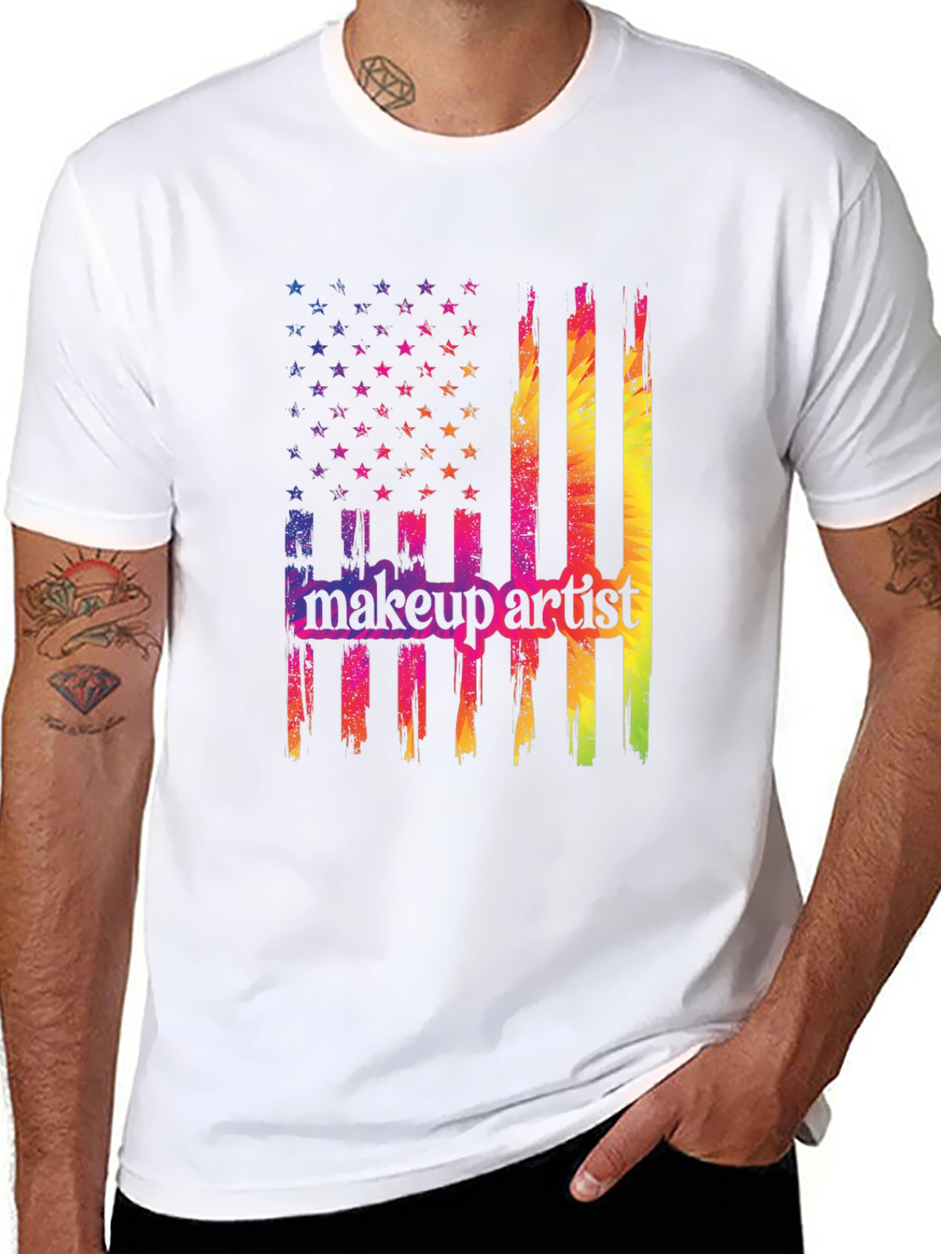 Makeup Artist American Flag Graphic T-Shirt