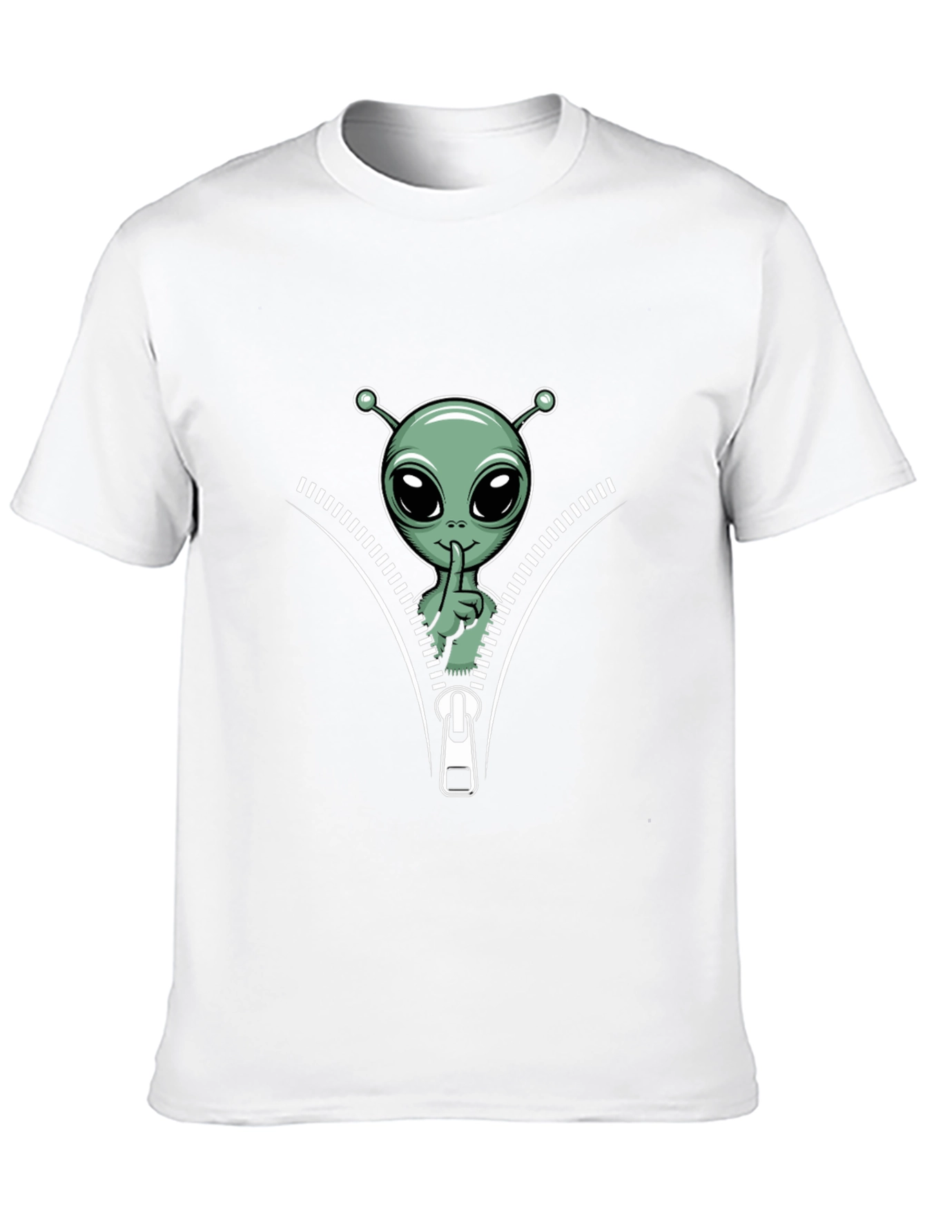 Alien Graphic Tee - Zipper Design Black T-Shirt