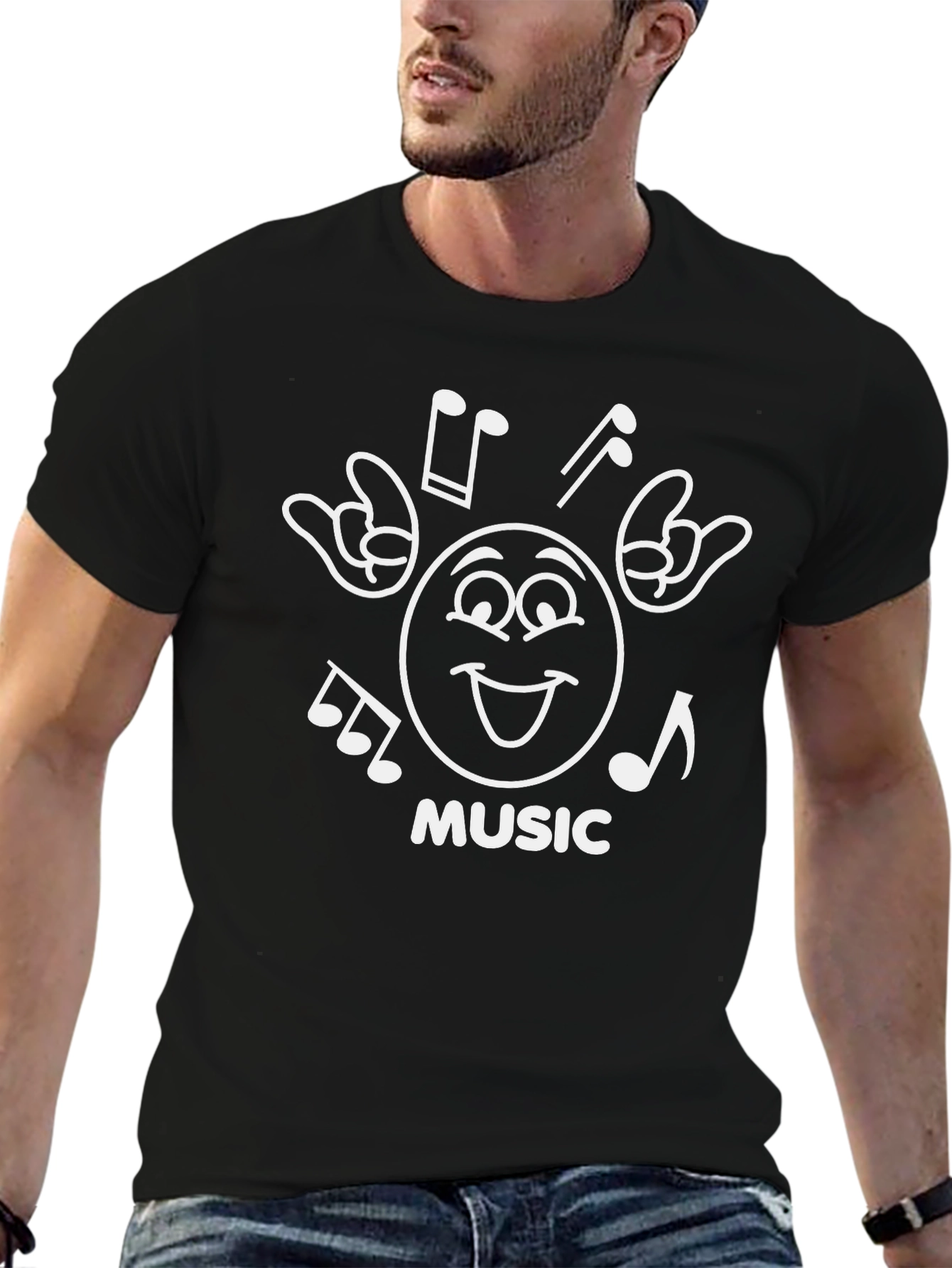Music Lover Tee: Rock On with Smiley Face Notes
