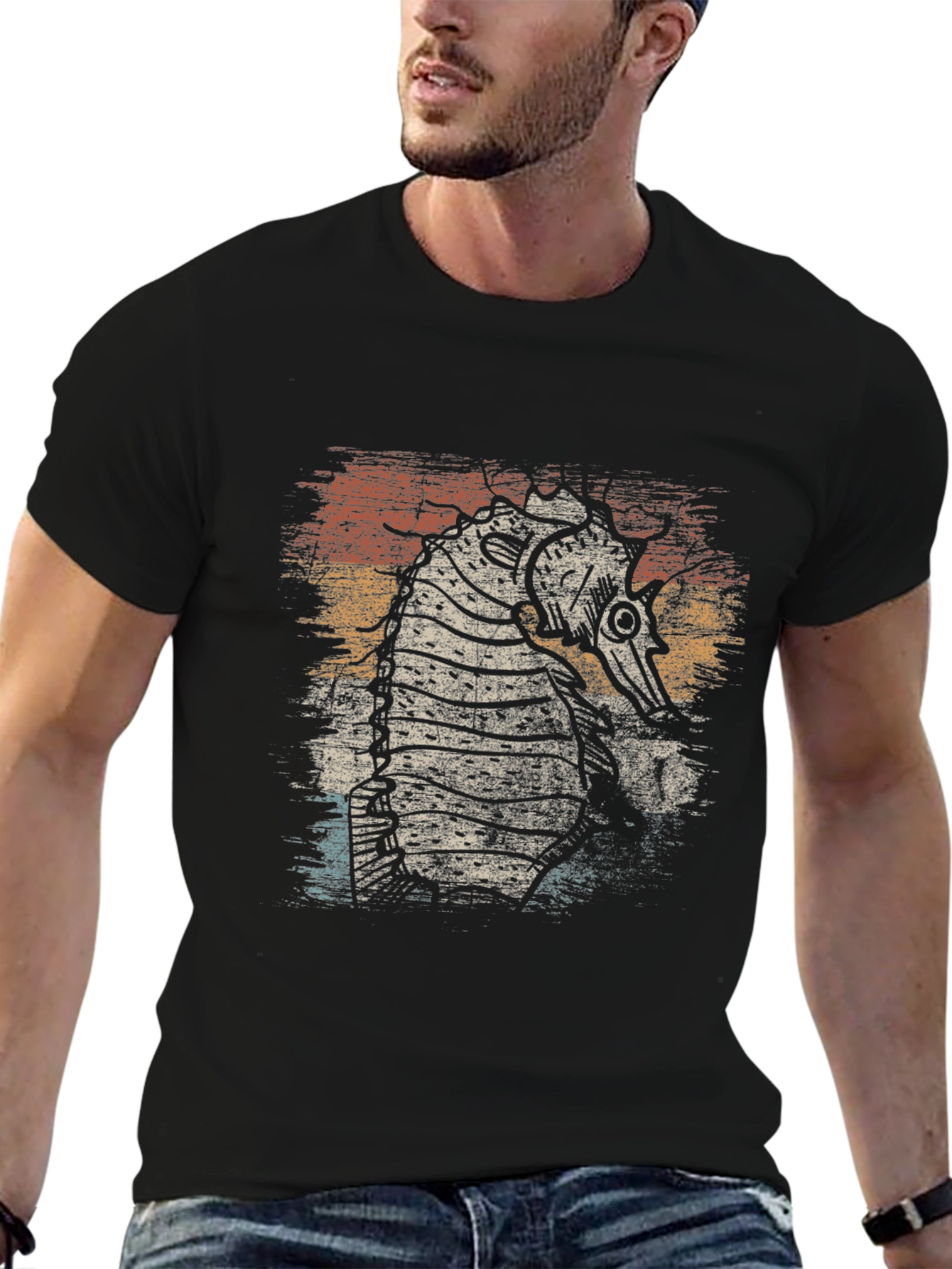 Steampunk Seahorse Graphic Tee - Retro Style