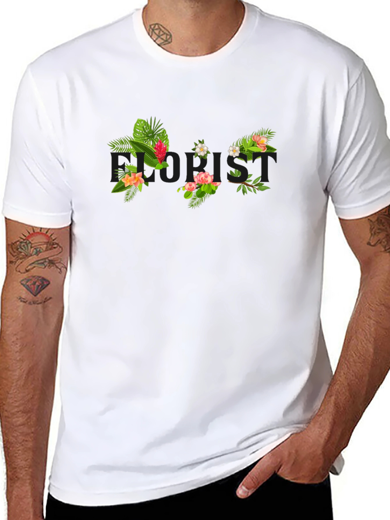 Tropical Floral Print Black T-Shirt