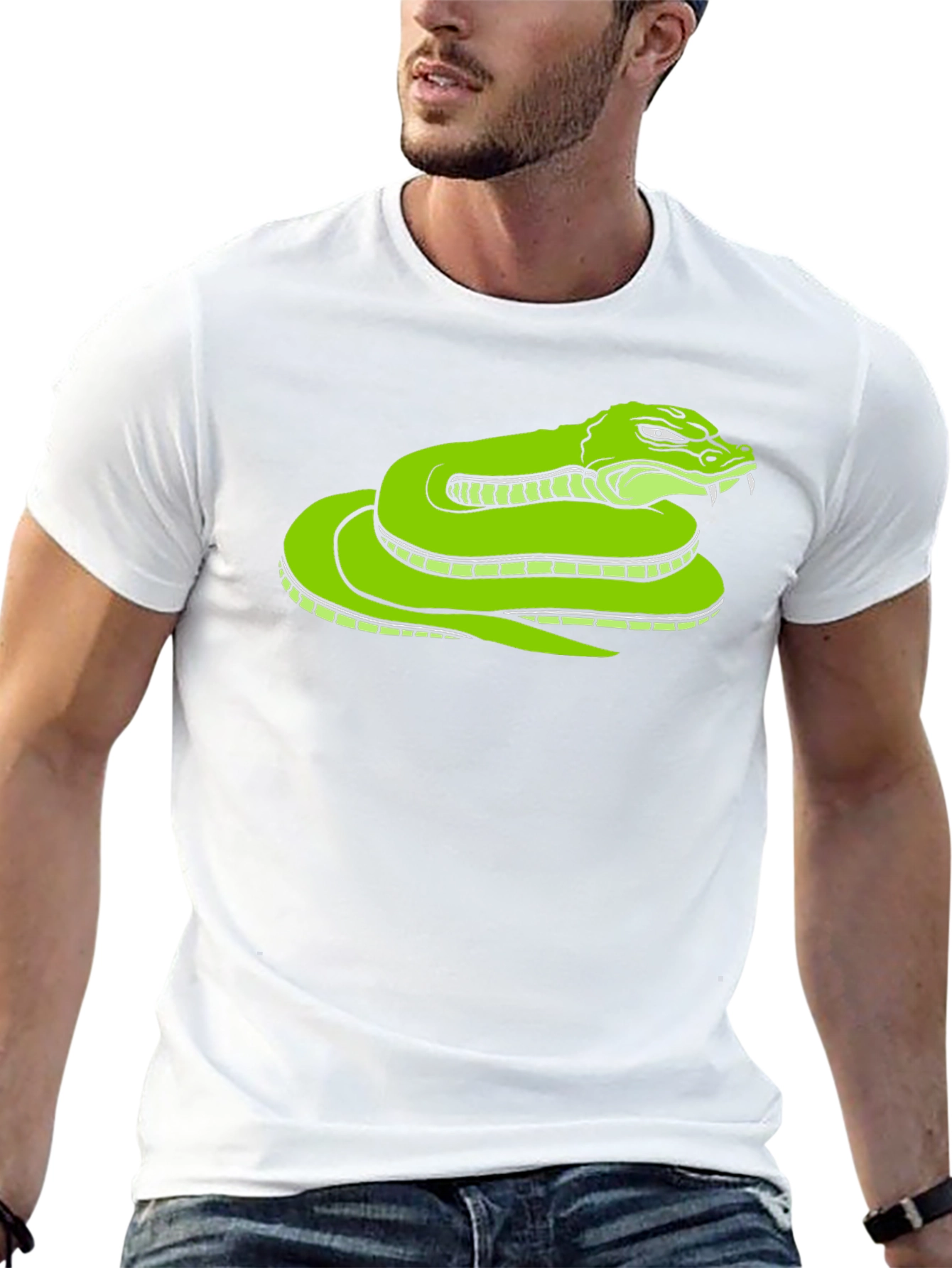 Snake Graphic Tee - Bold Green Serpent Design