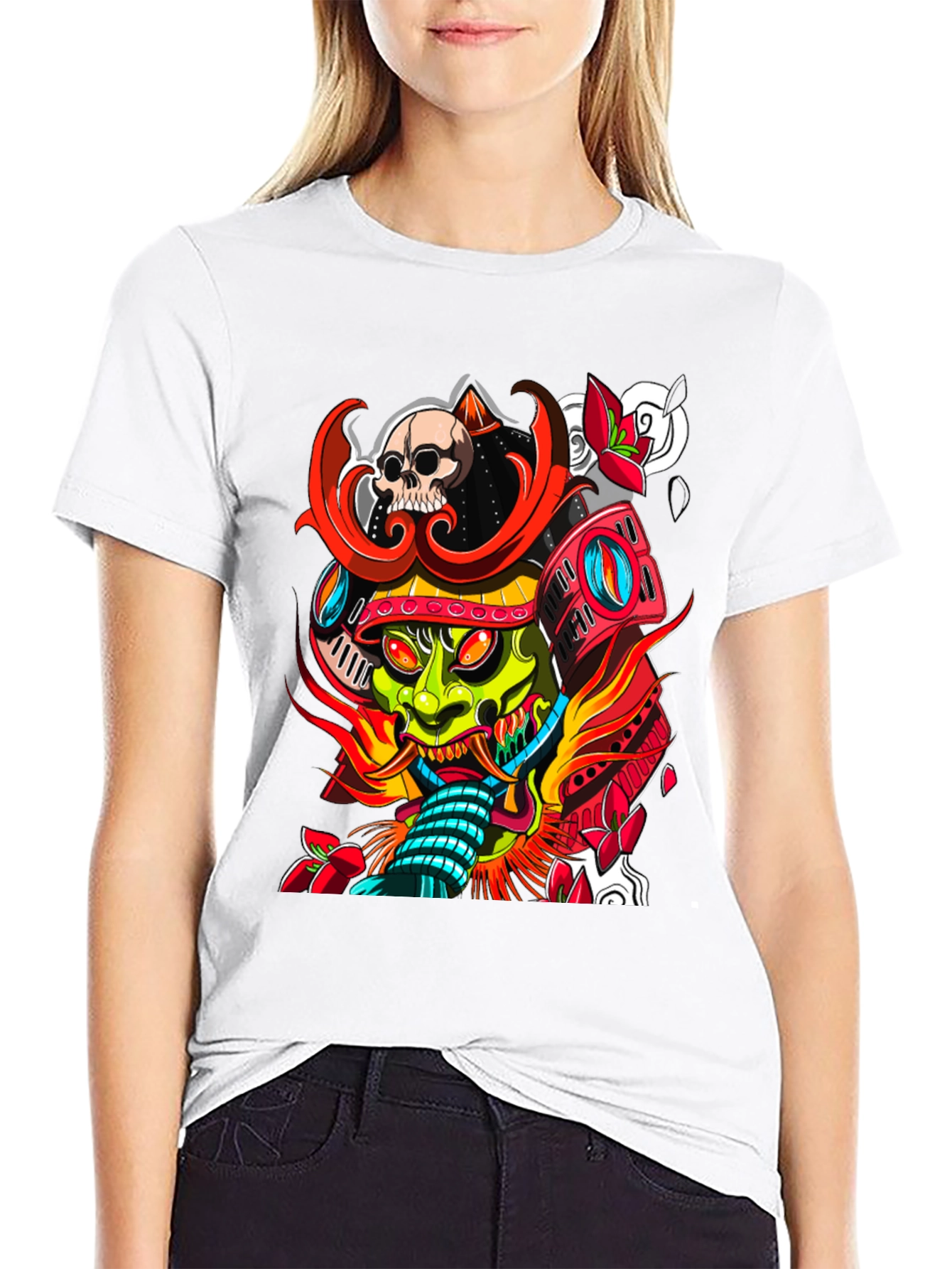 Samurai Skull Graphic Tee - Edgy Streetwear T-Shirt