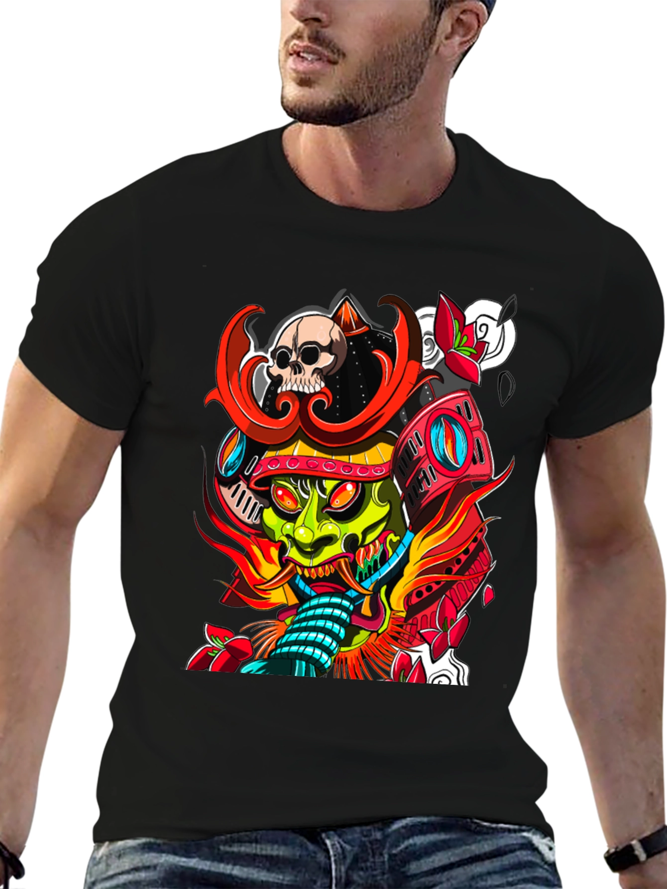 Samurai Skull Graphic Tee - Edgy Streetwear T-Shirt