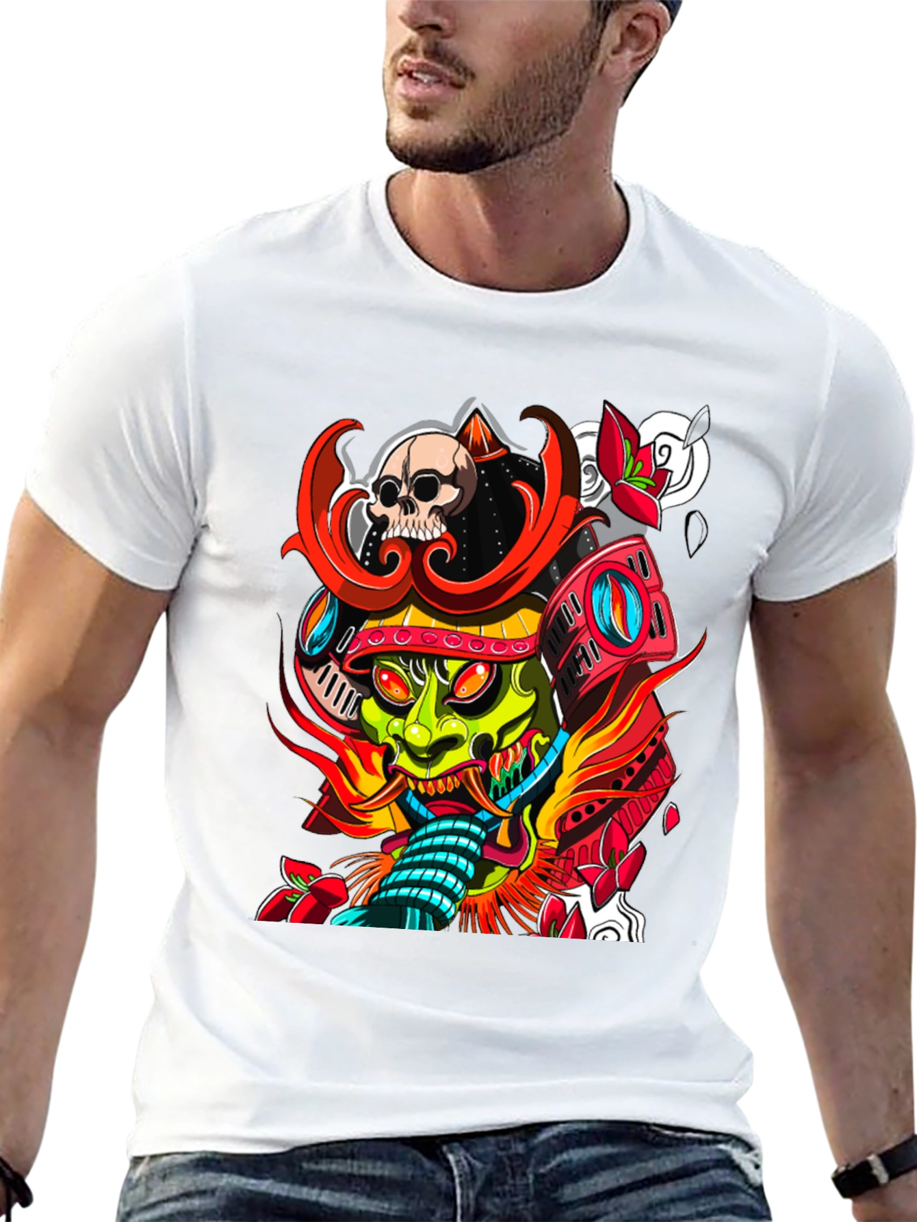 Samurai Skull Graphic Tee - Edgy Streetwear T-Shirt
