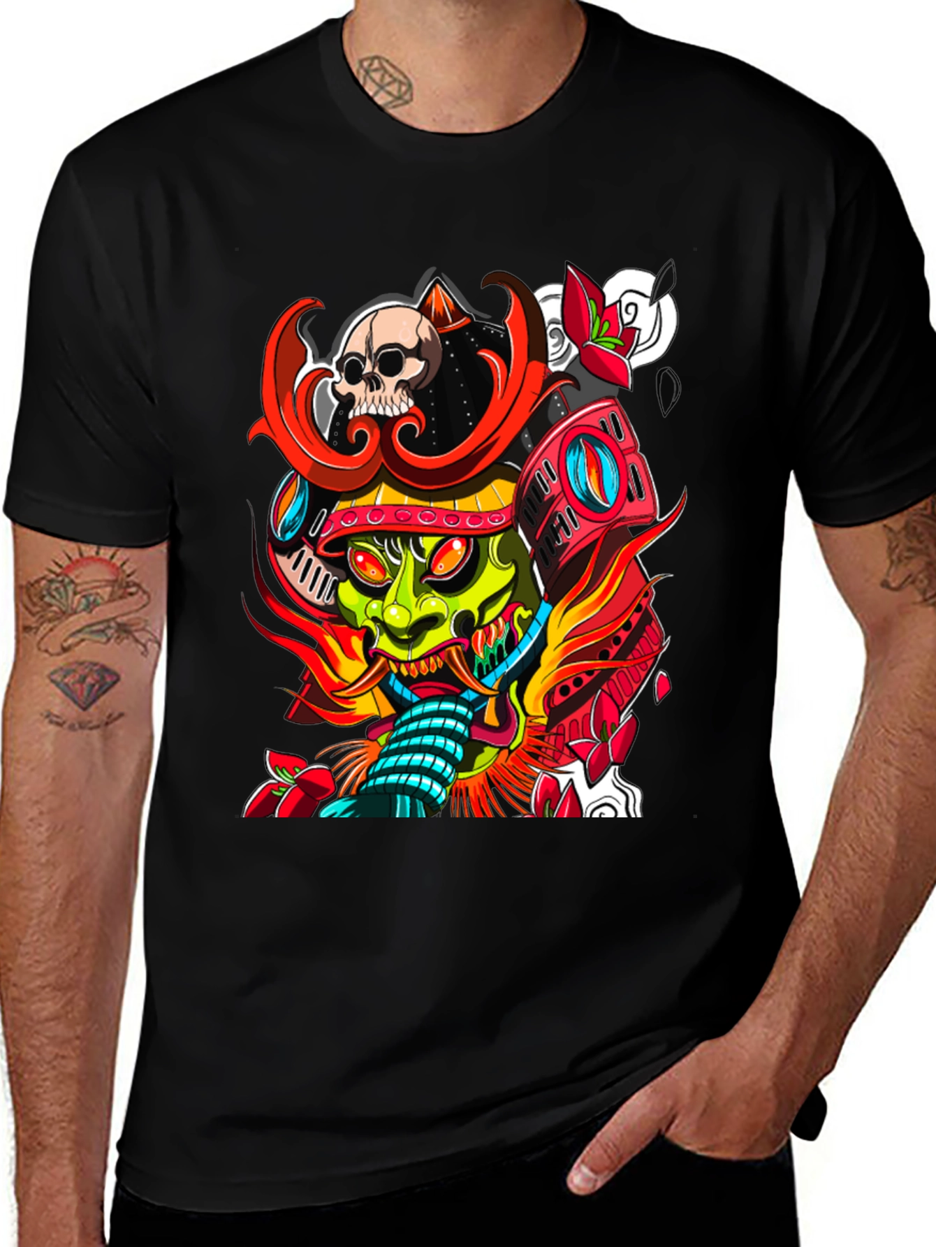 Samurai Skull Graphic Tee - Edgy Streetwear T-Shirt
