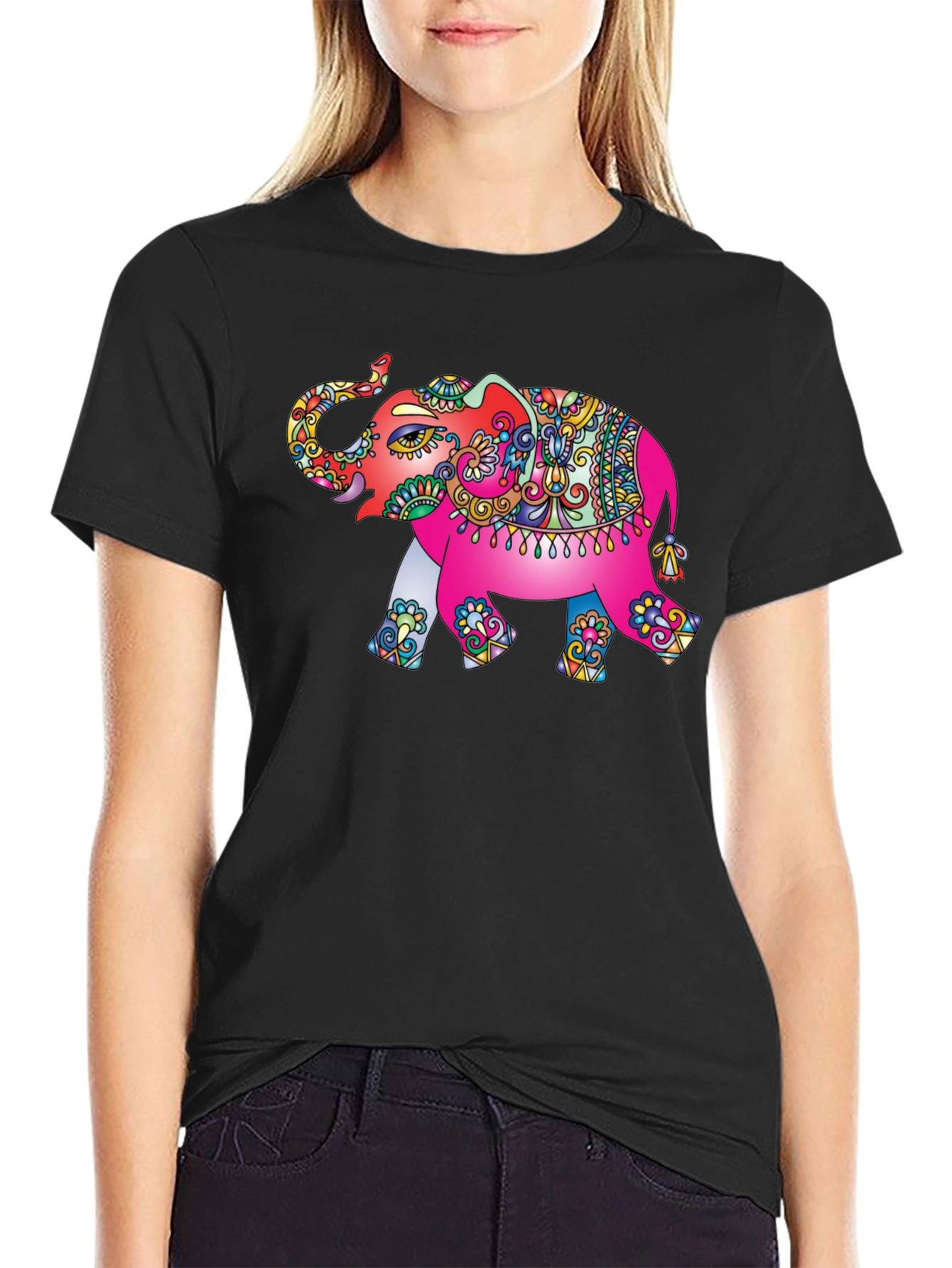 Elephant Graphic Tee - Black Cotton T-Shirt