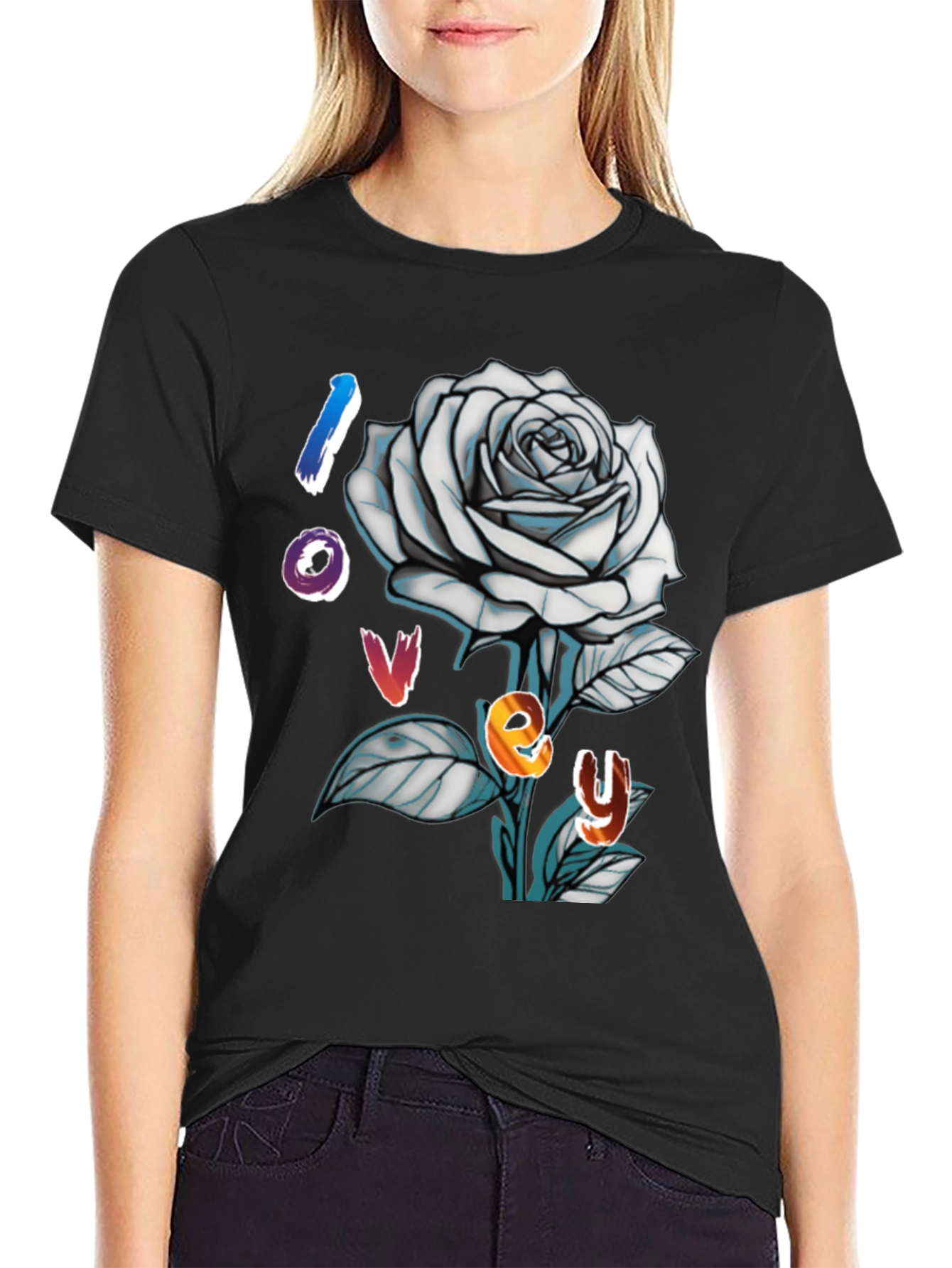 Love Rose Graphic Tee - Trendy Black T-Shirt