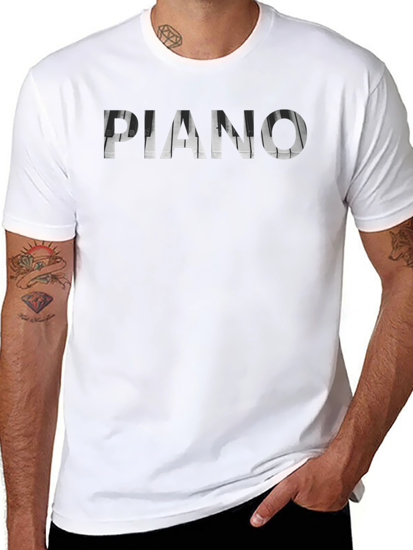 Piano Keys Typography Black T-Shirt