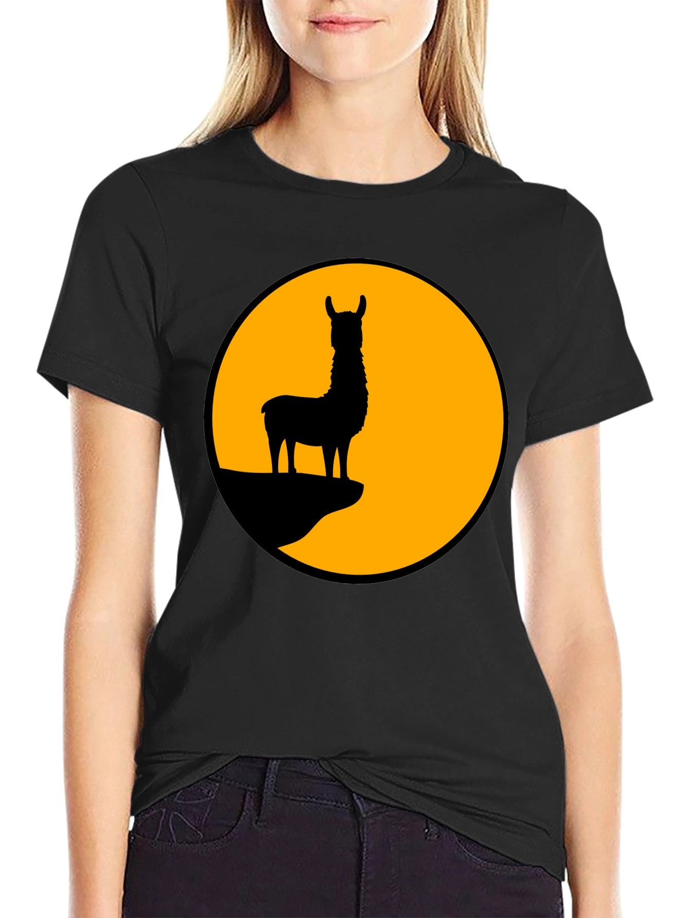 Llama Silhouette Graphic Tee - Black Cotton T-Shirt