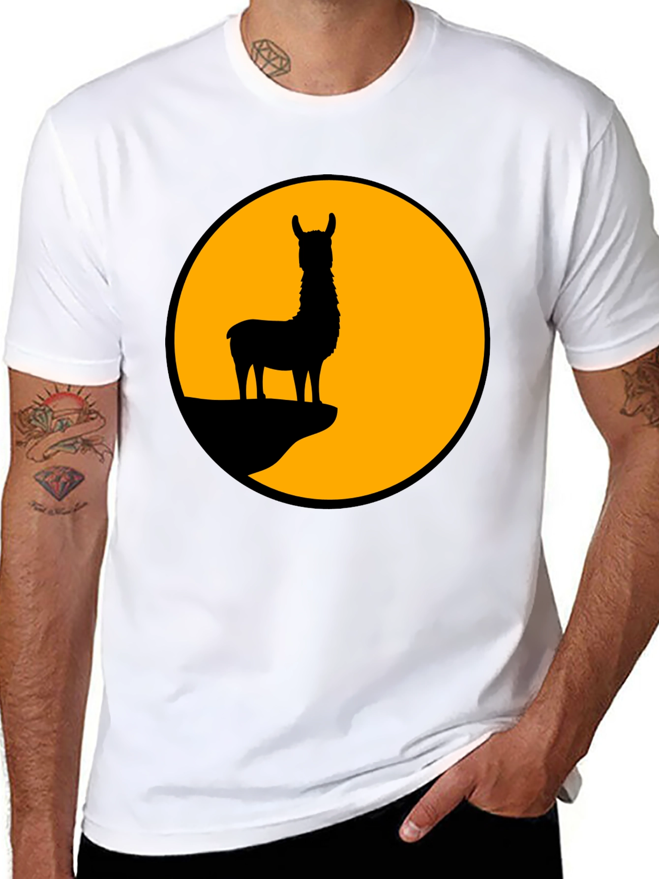 Llama Silhouette Graphic Tee - Black Cotton T-Shirt
