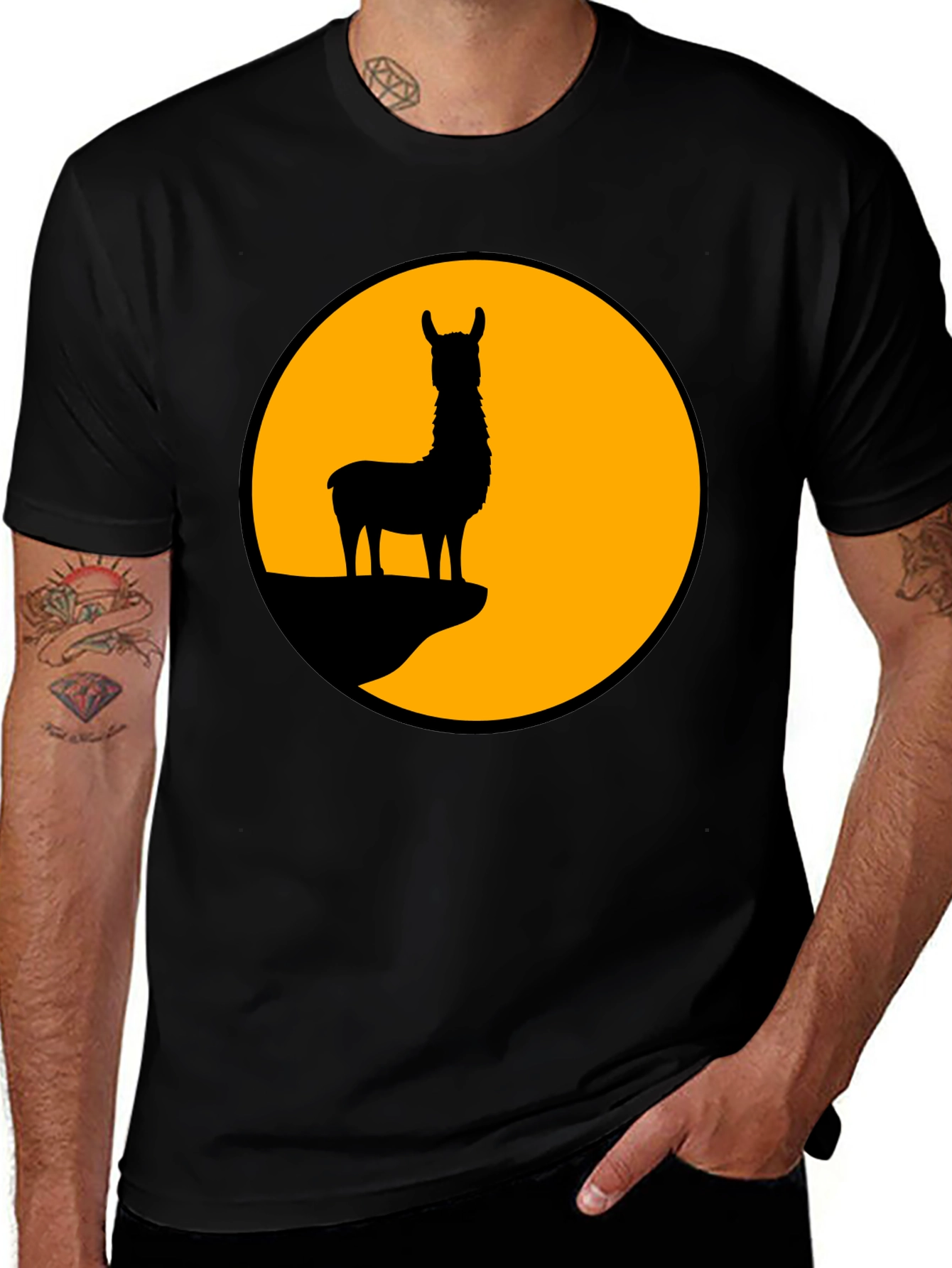 Llama Silhouette Graphic Tee - Black Cotton T-Shirt