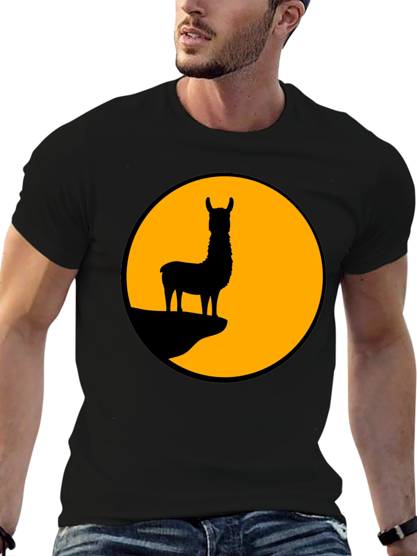 Llama Silhouette Graphic Tee - Black Cotton T-Shirt
