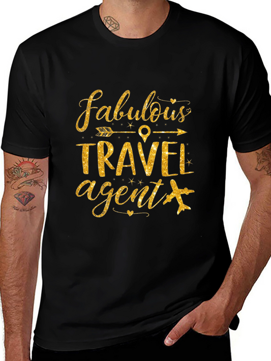 Fabulous Travel Agent T-Shirt - Golden Glitter Design