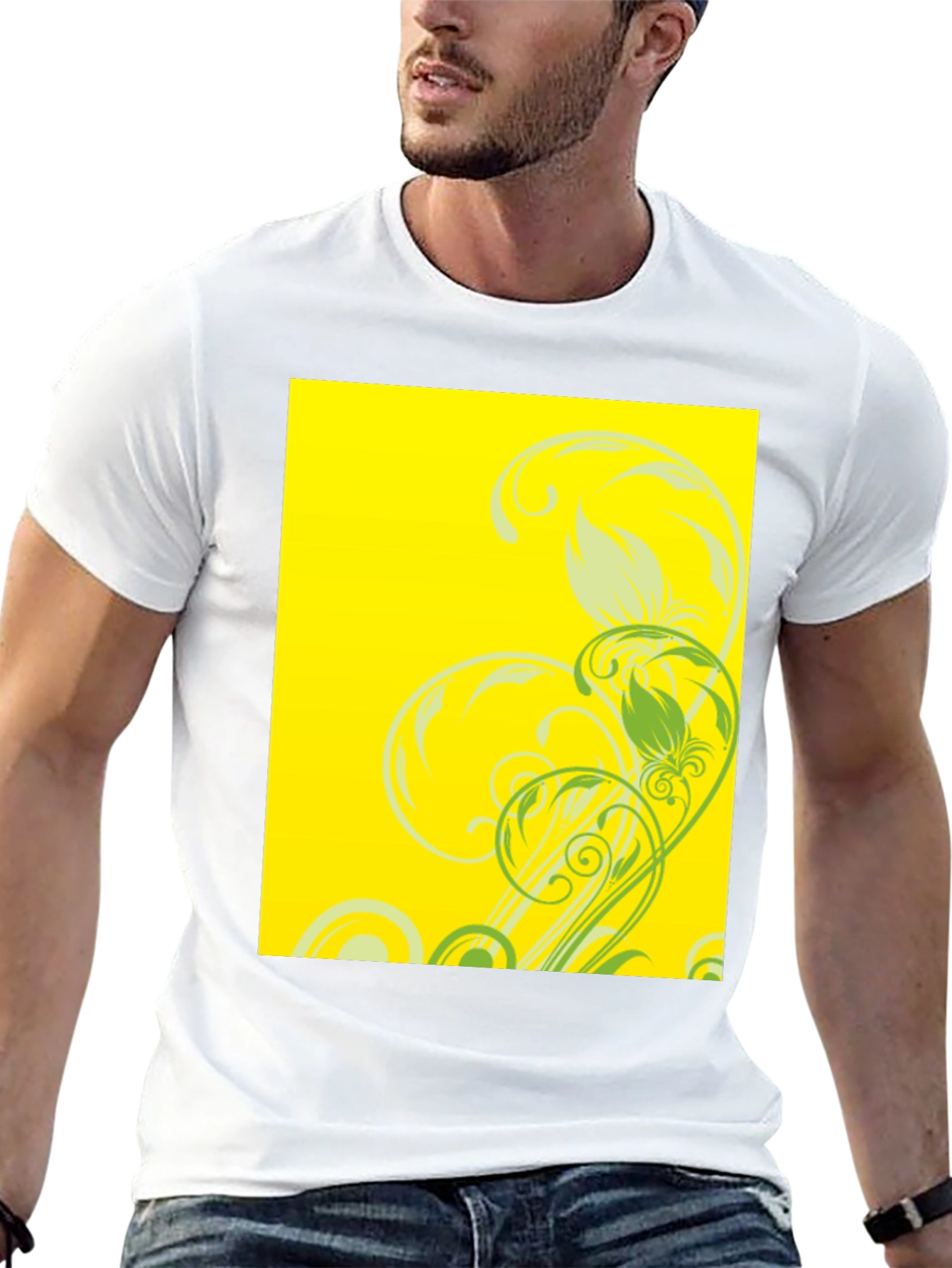 Black Tee with Floral Yellow Graphic Print