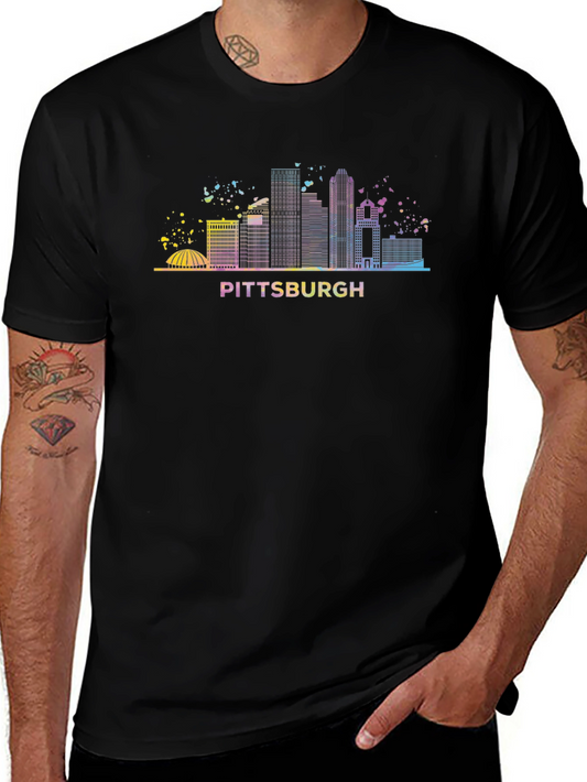 Pittsburgh Skyline Graphic Tee - Black Cotton T-Shirt