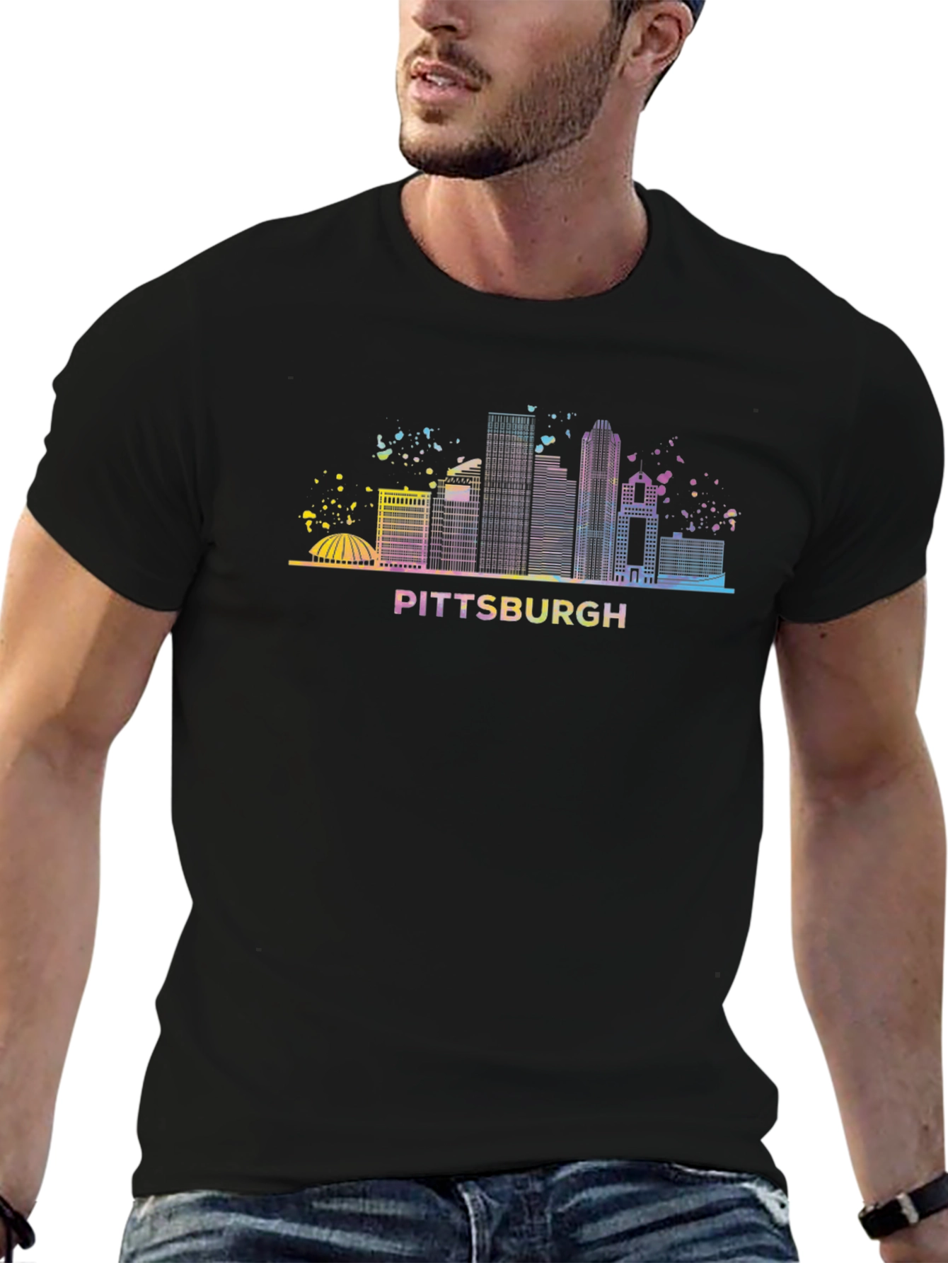 Pittsburgh Skyline Graphic Tee - Black Cotton T-Shirt