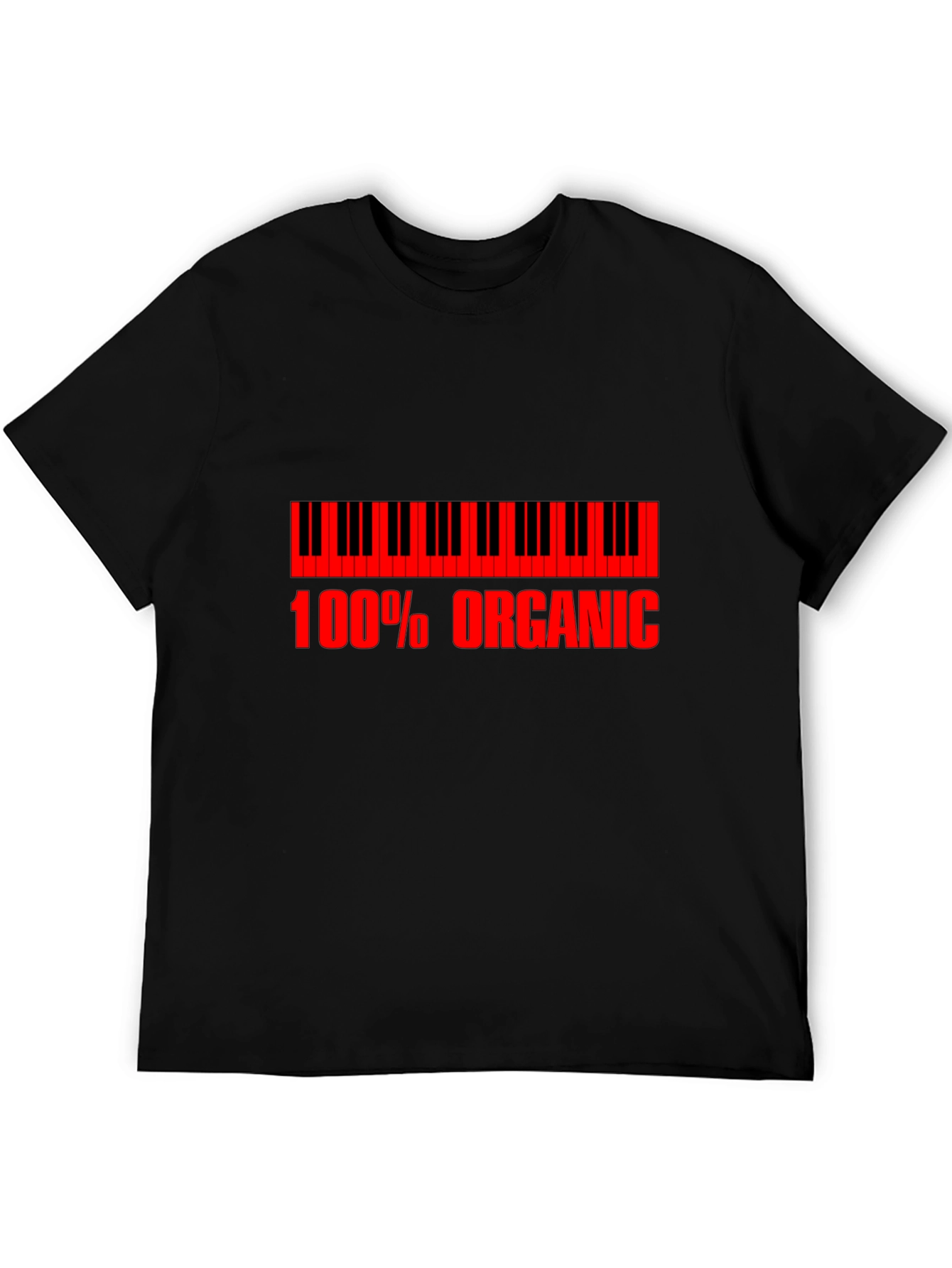 Organic Piano T-Shirt - Red Print on Black