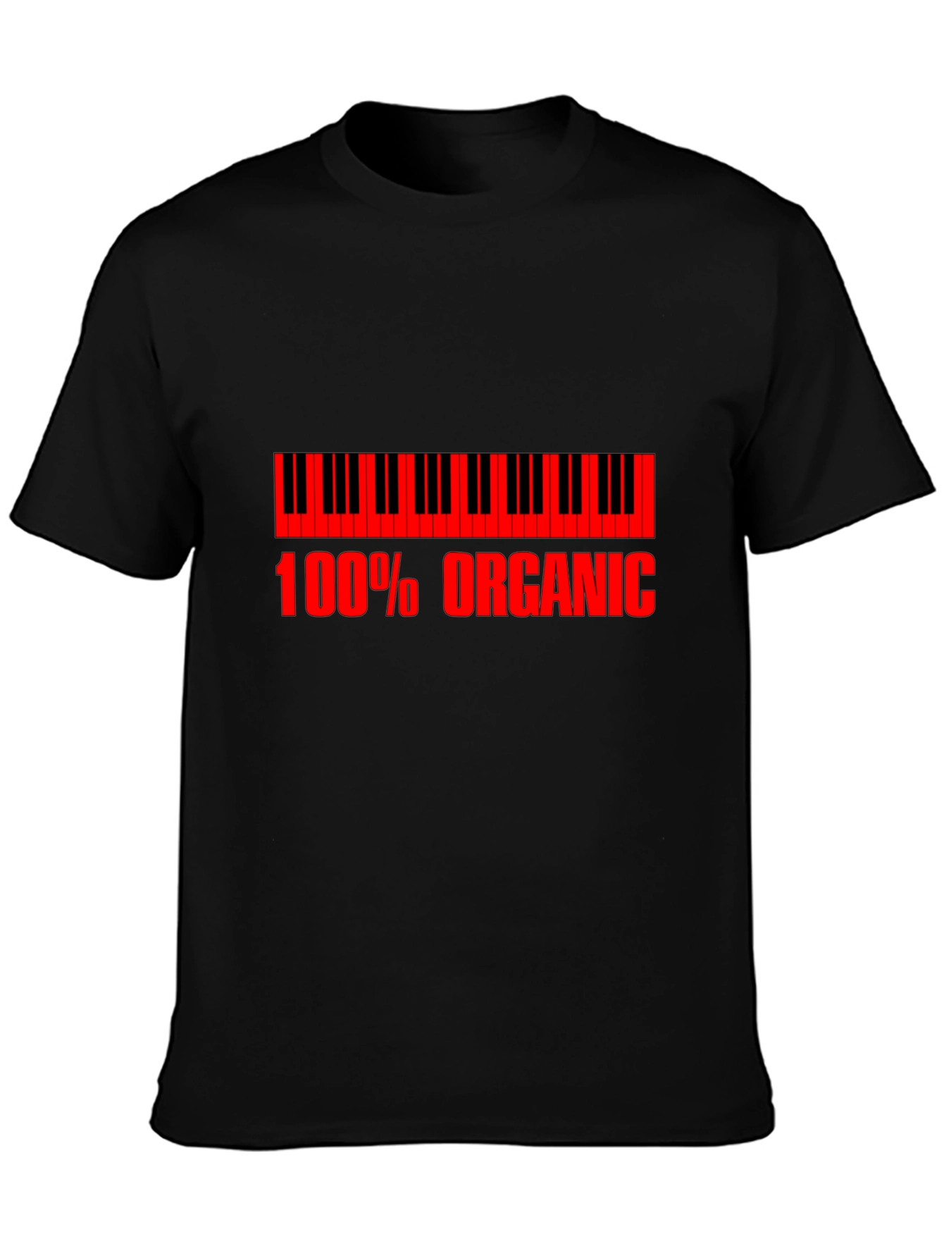 Organic Piano T-Shirt - Red Print on Black