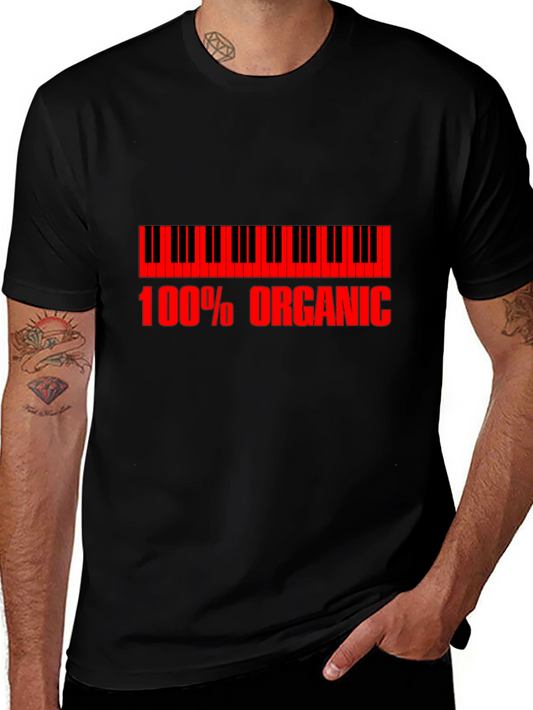 Organic Piano T-Shirt - Red Print on Black