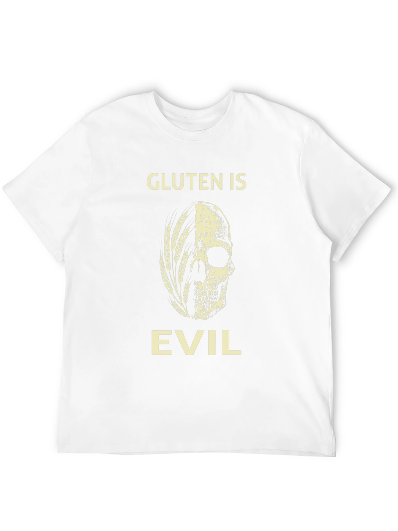 Gluten is Evil T-Shirt - Skull & Wheat Design