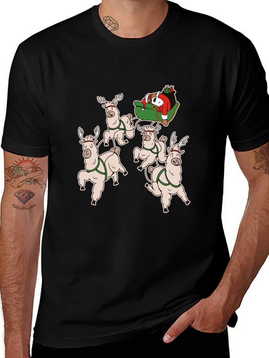 Llama Christmas T-Shirt - Santas Sleigh
