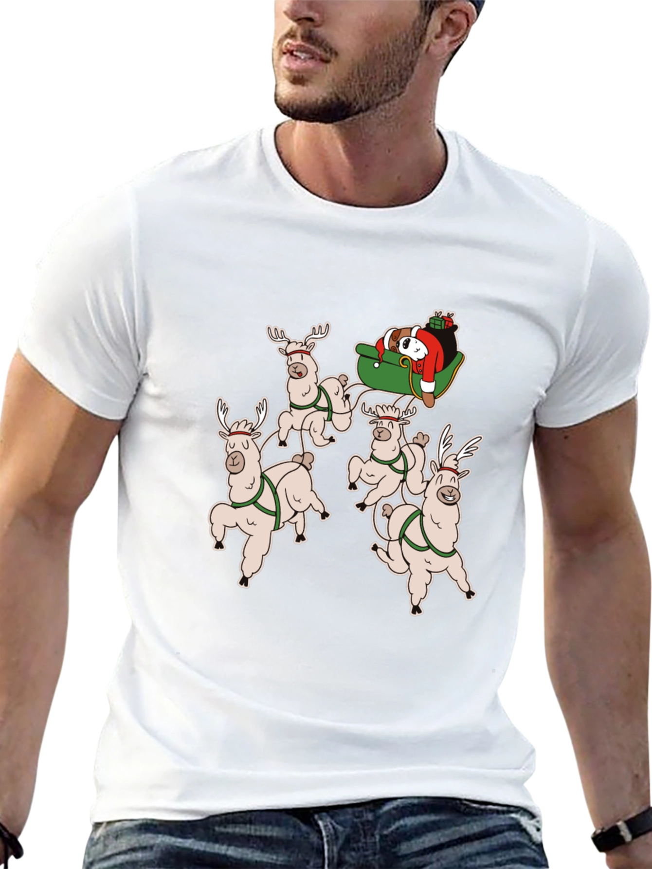 Llama Christmas T-Shirt - Santas Sleigh