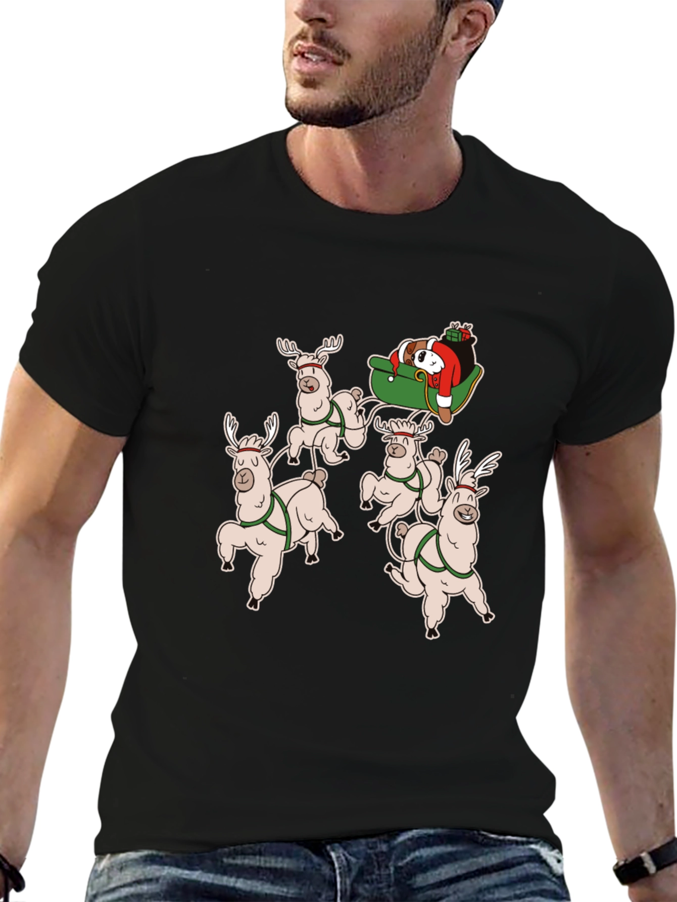 Llama Christmas T-Shirt - Santas Sleigh