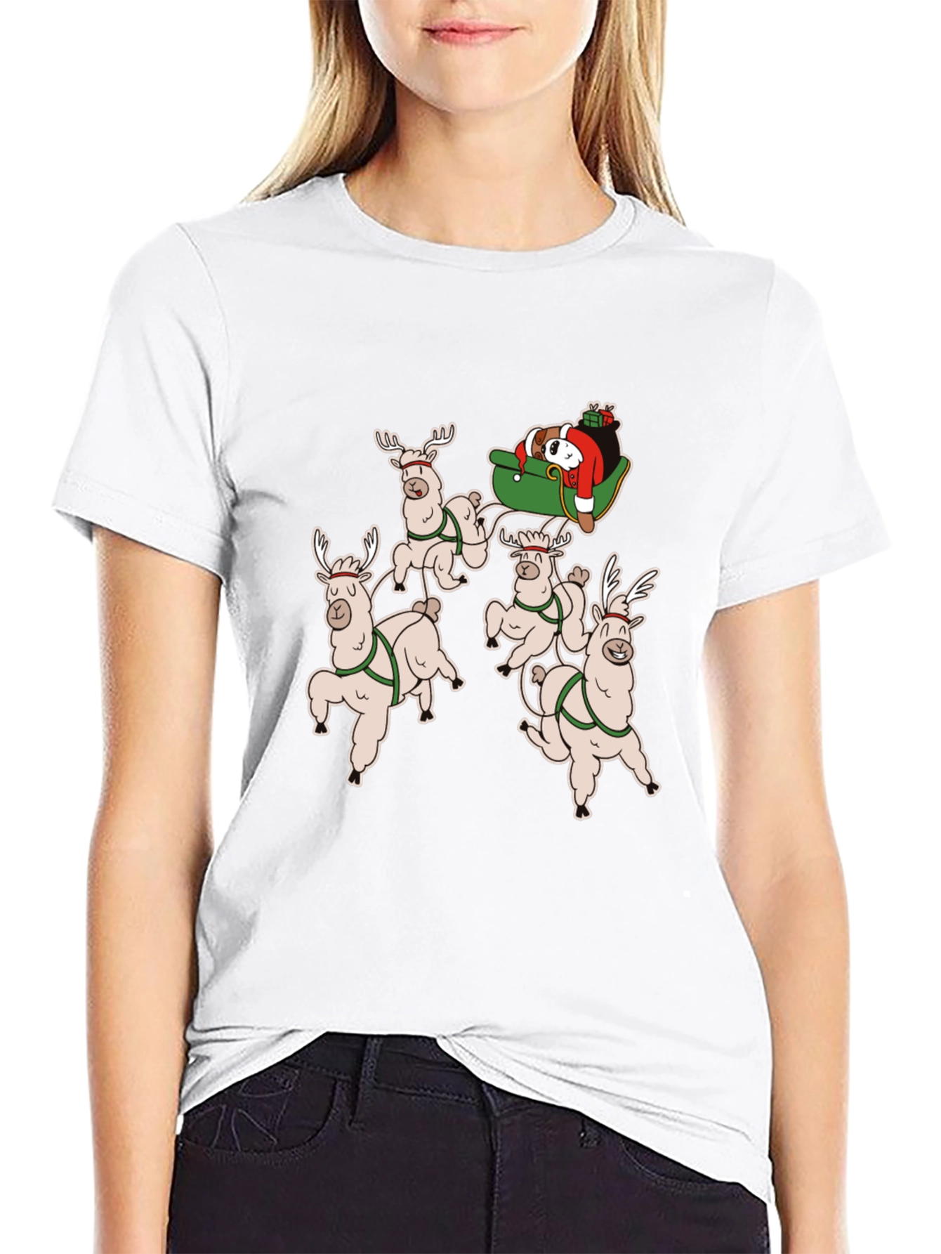 Llama Christmas T-Shirt - Santas Sleigh