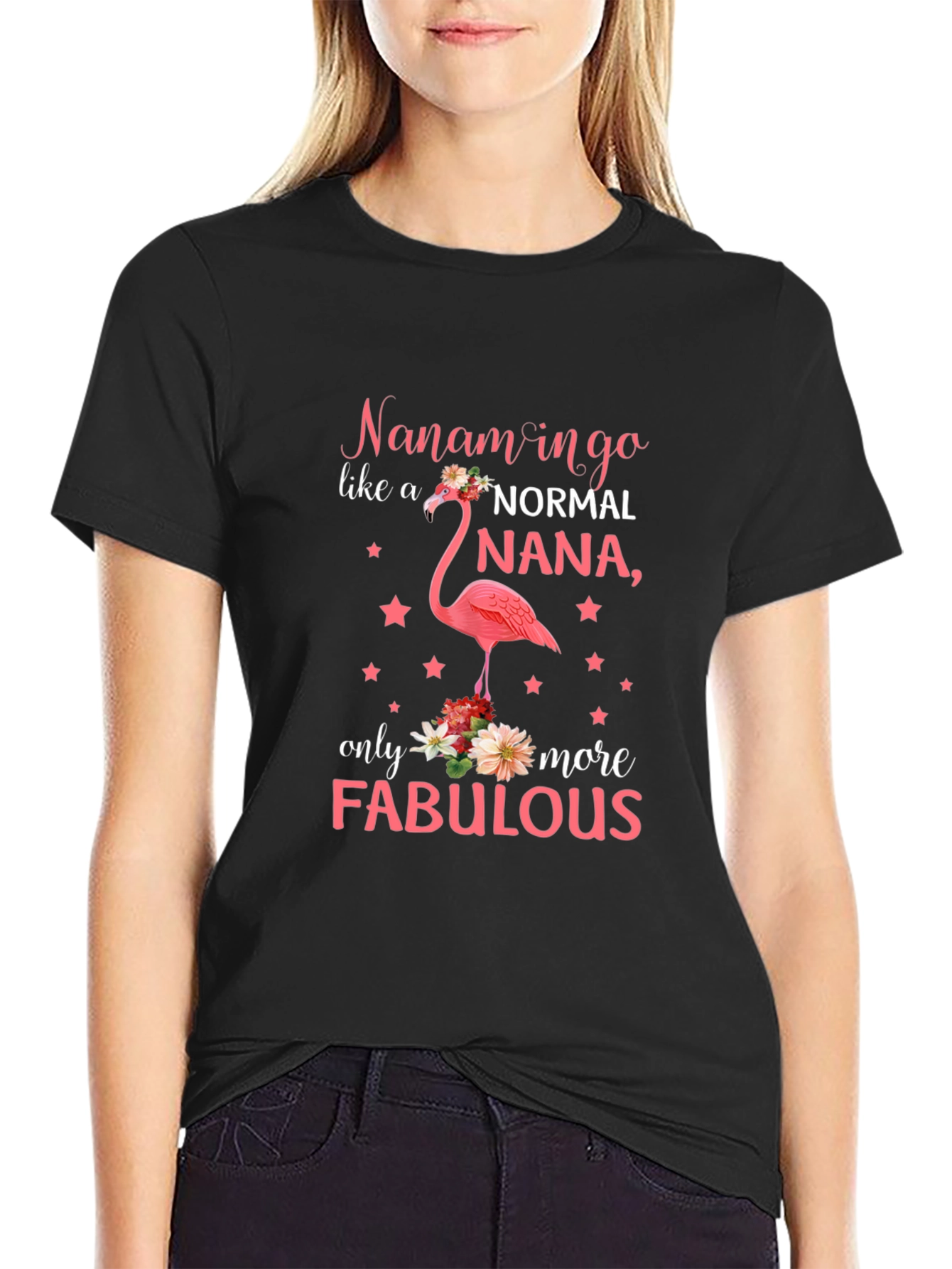 Fabulous Nana Flamingo Graphic T-Shirt