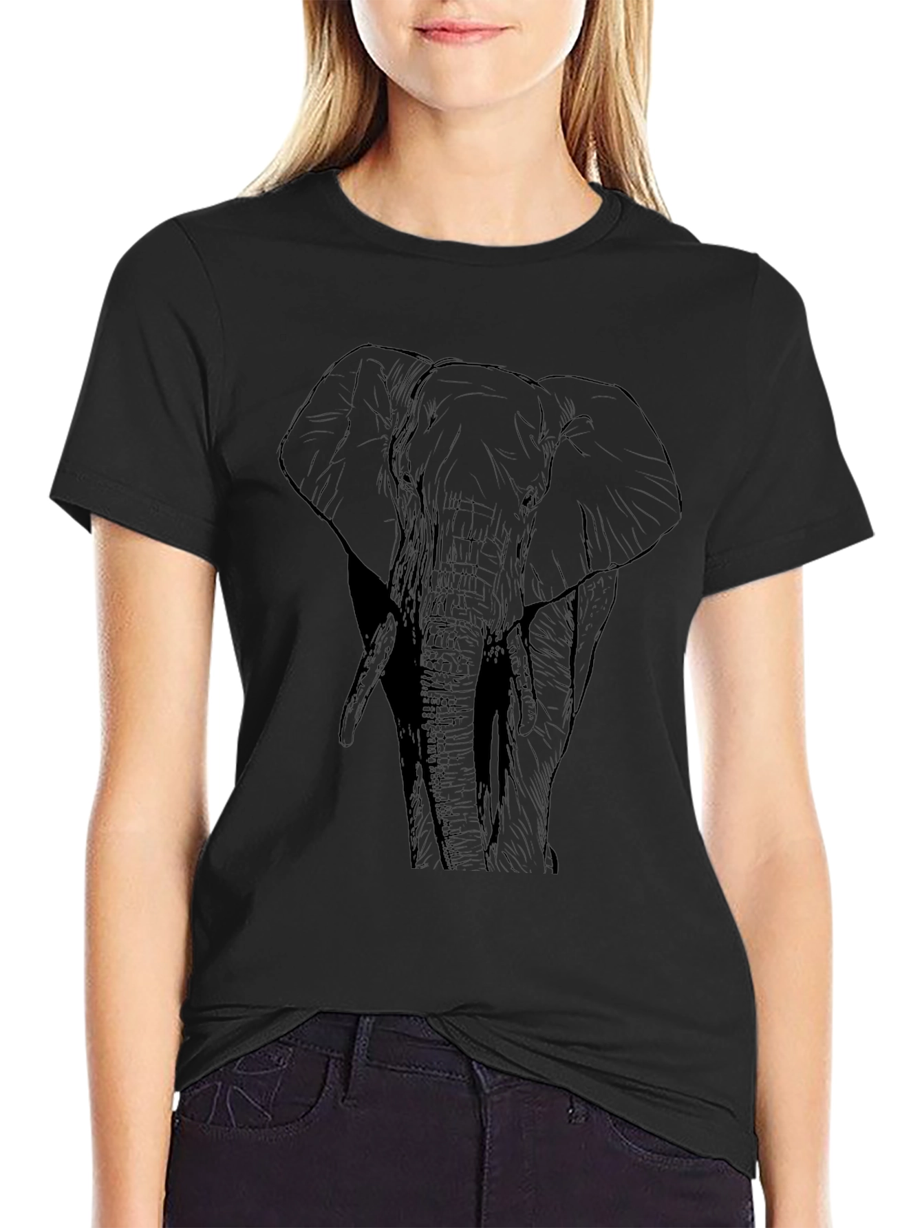 Elephant Graphic Print Black T-Shirt