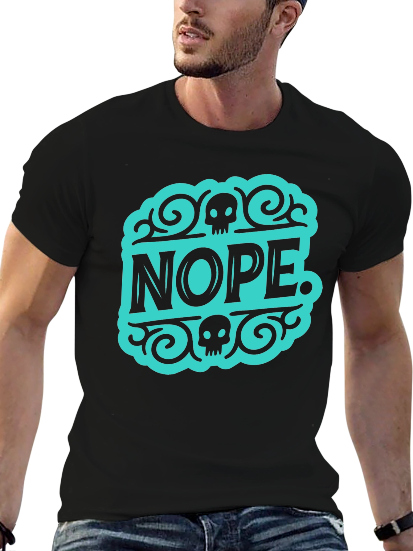 Nope Skull Graphic Tee - Black Cotton T-Shirt