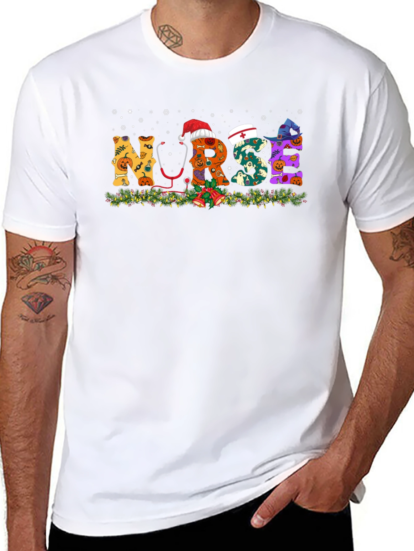 Nurse Halloween Christmas Graphic T-Shirt