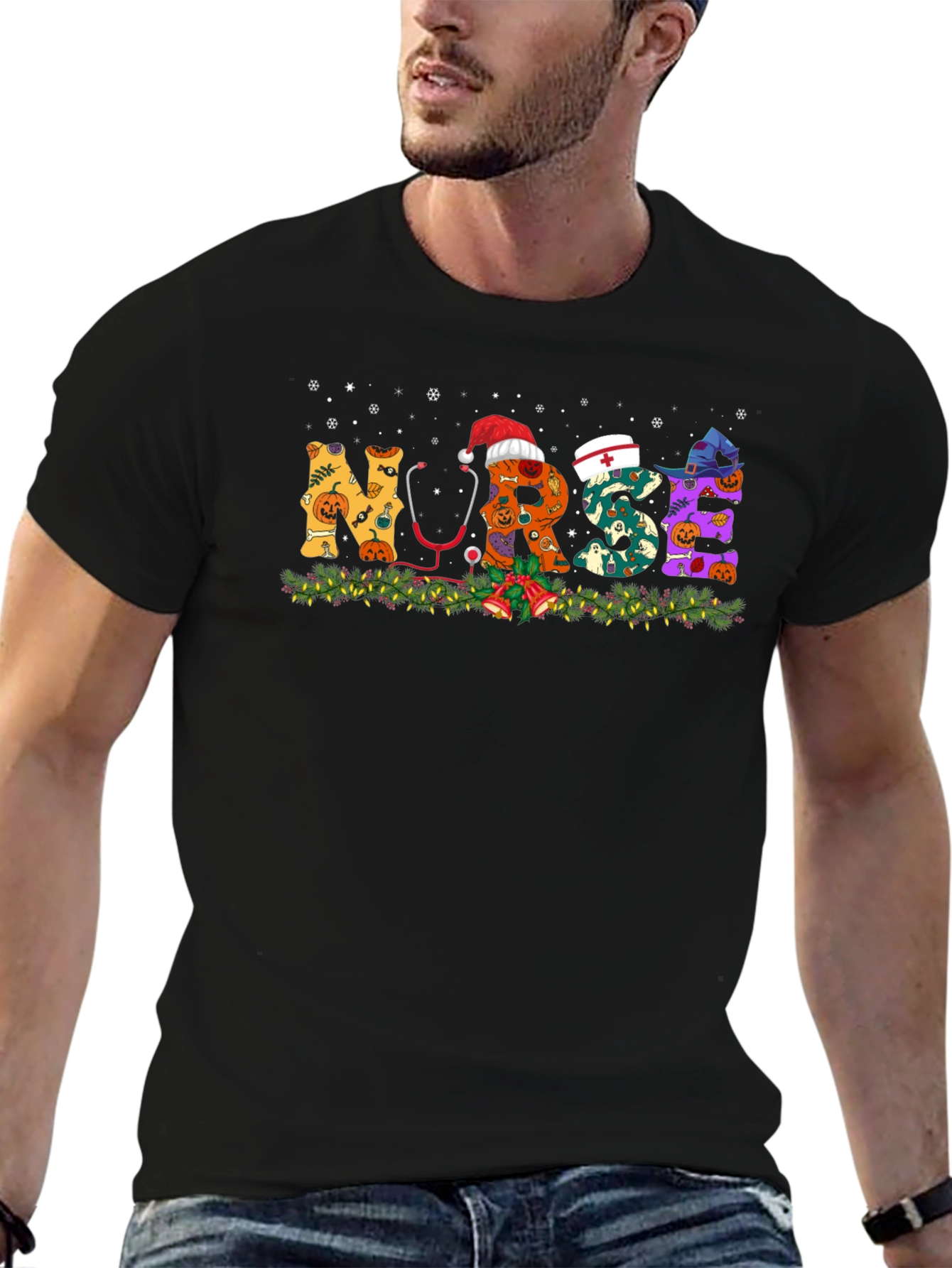 Nurse Halloween Christmas Graphic T-Shirt