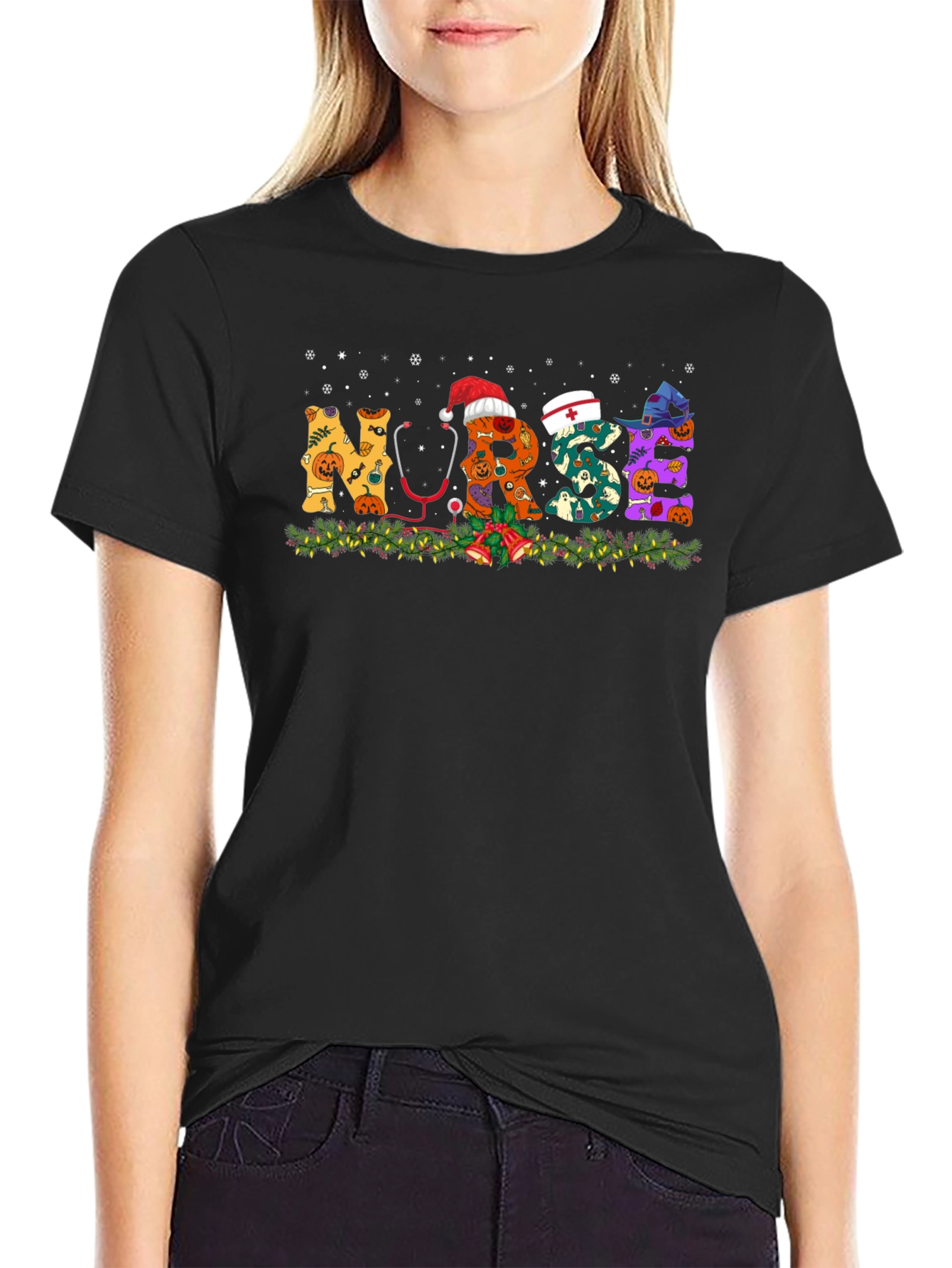 Nurse Halloween Christmas Graphic T-Shirt
