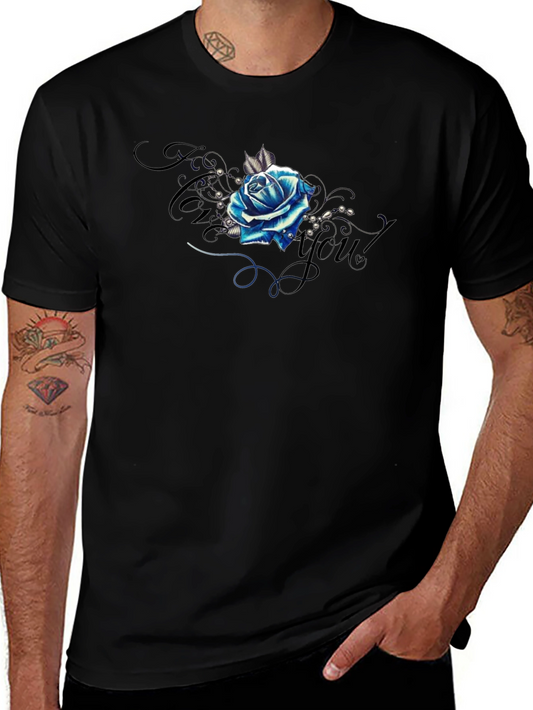 Blue Rose Graphic Tee - Stylish Mens T-Shirt