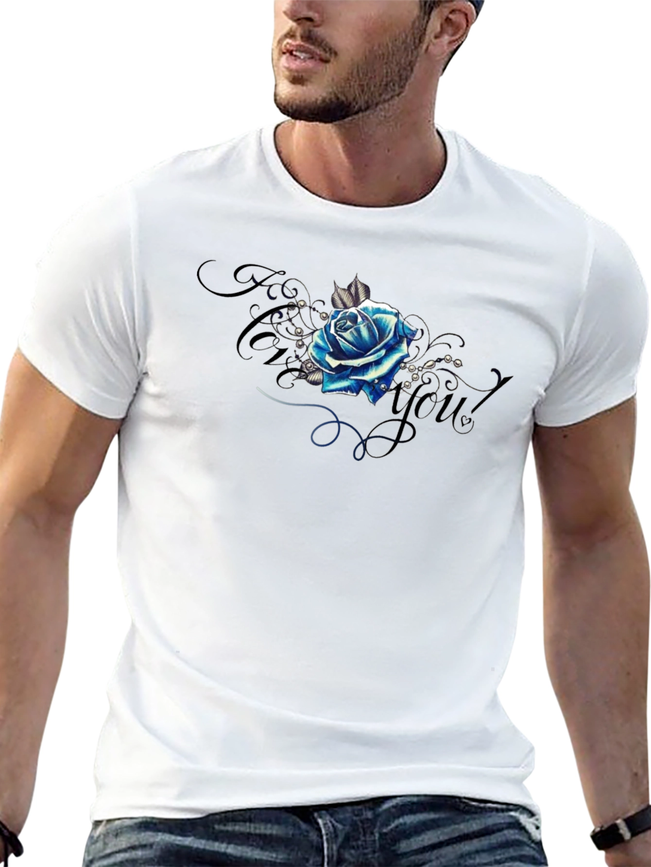 Blue Rose Graphic Tee - Stylish Mens T-Shirt