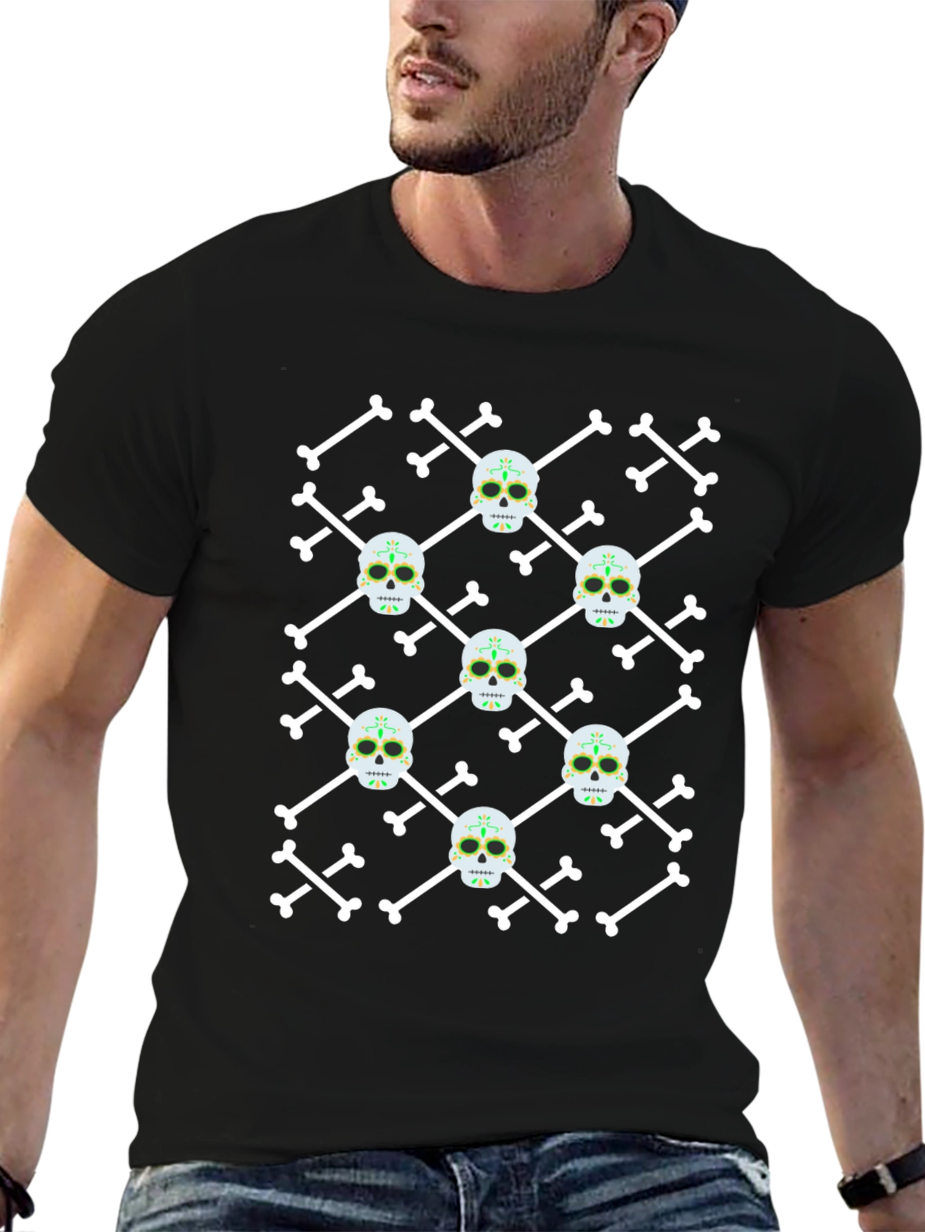 Skull and Crossbones Pattern Black T-Shirt