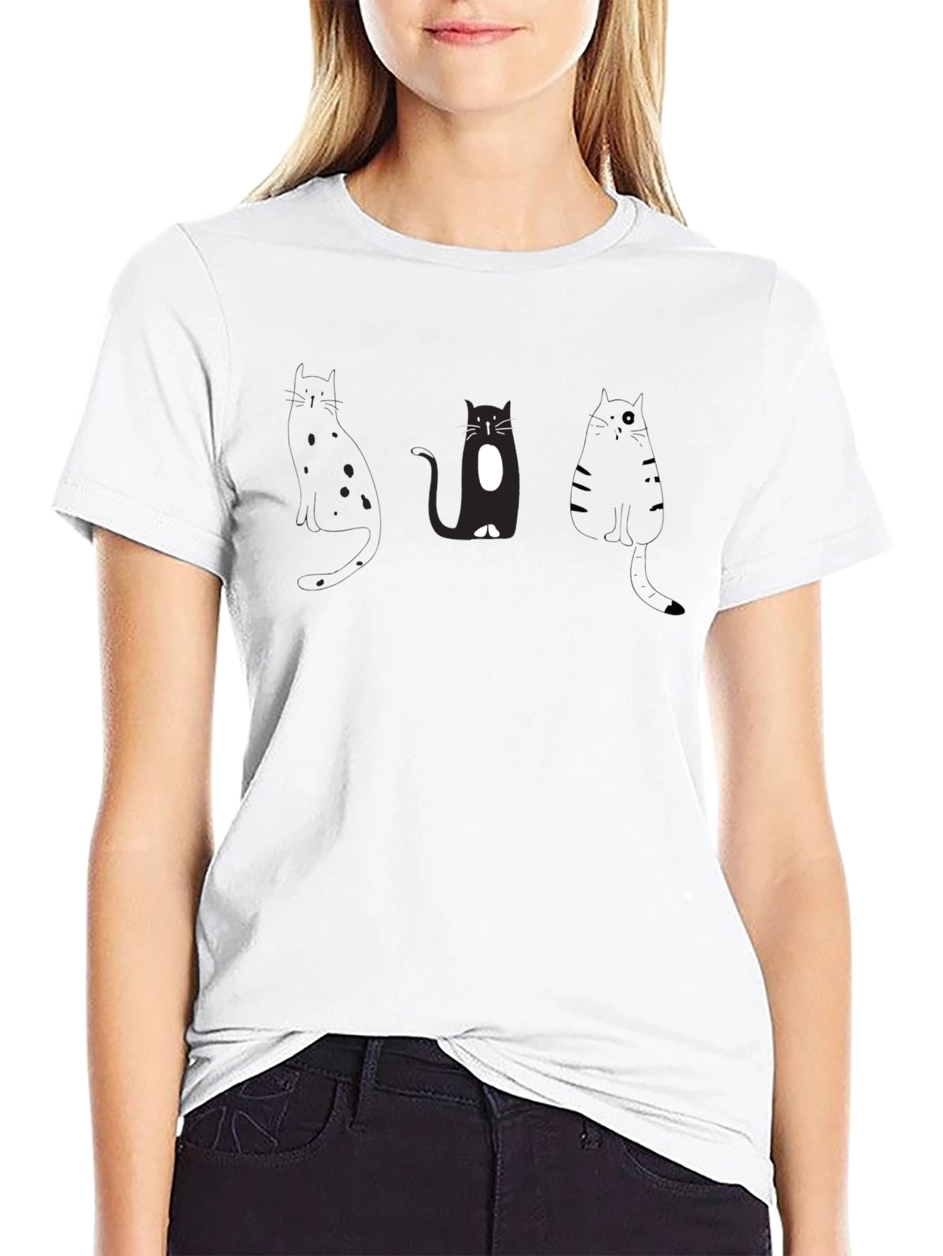 Black Cat Graphic T-Shirt - Casual Wear