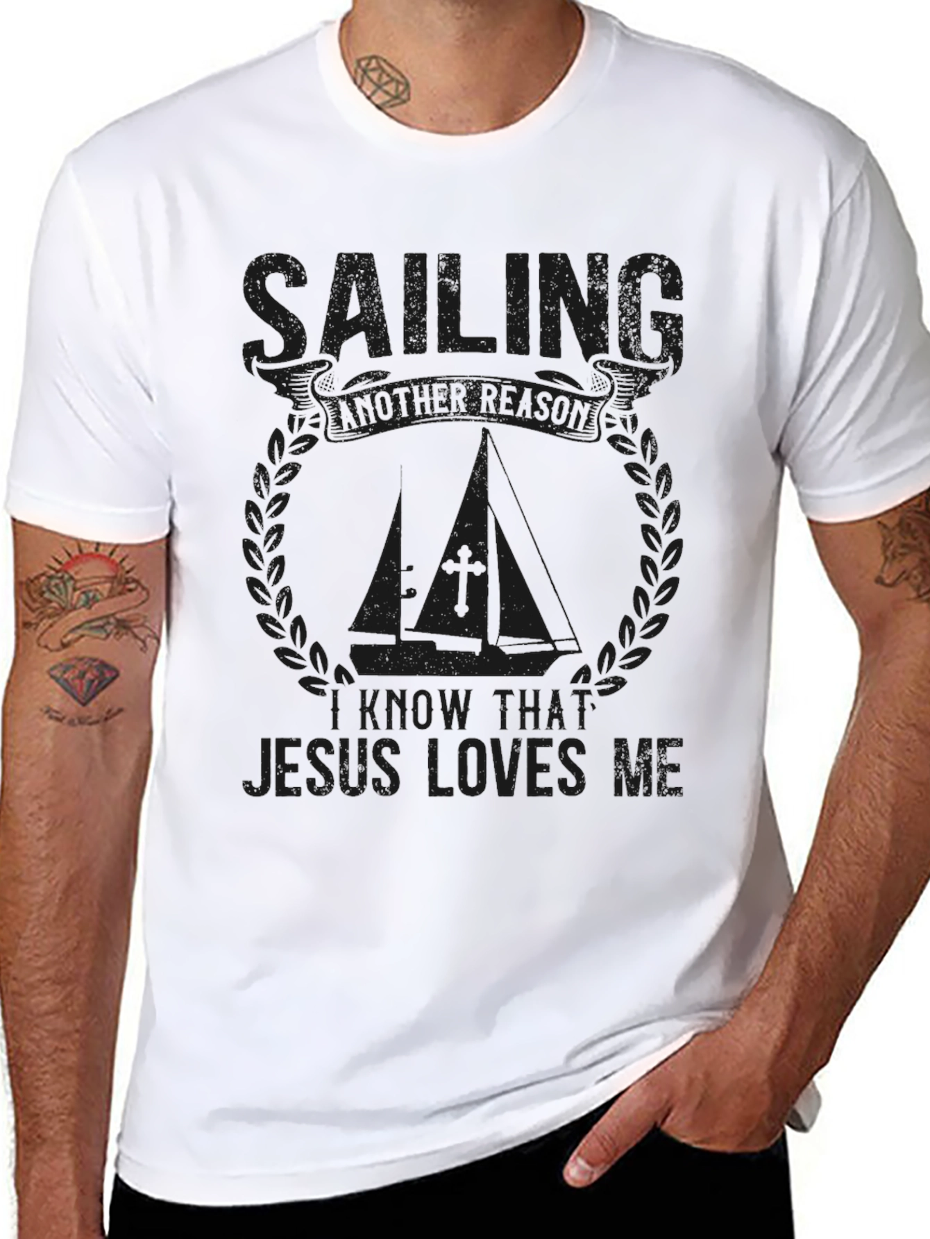 Sailing Jesus Loves Me Black T-Shirt
