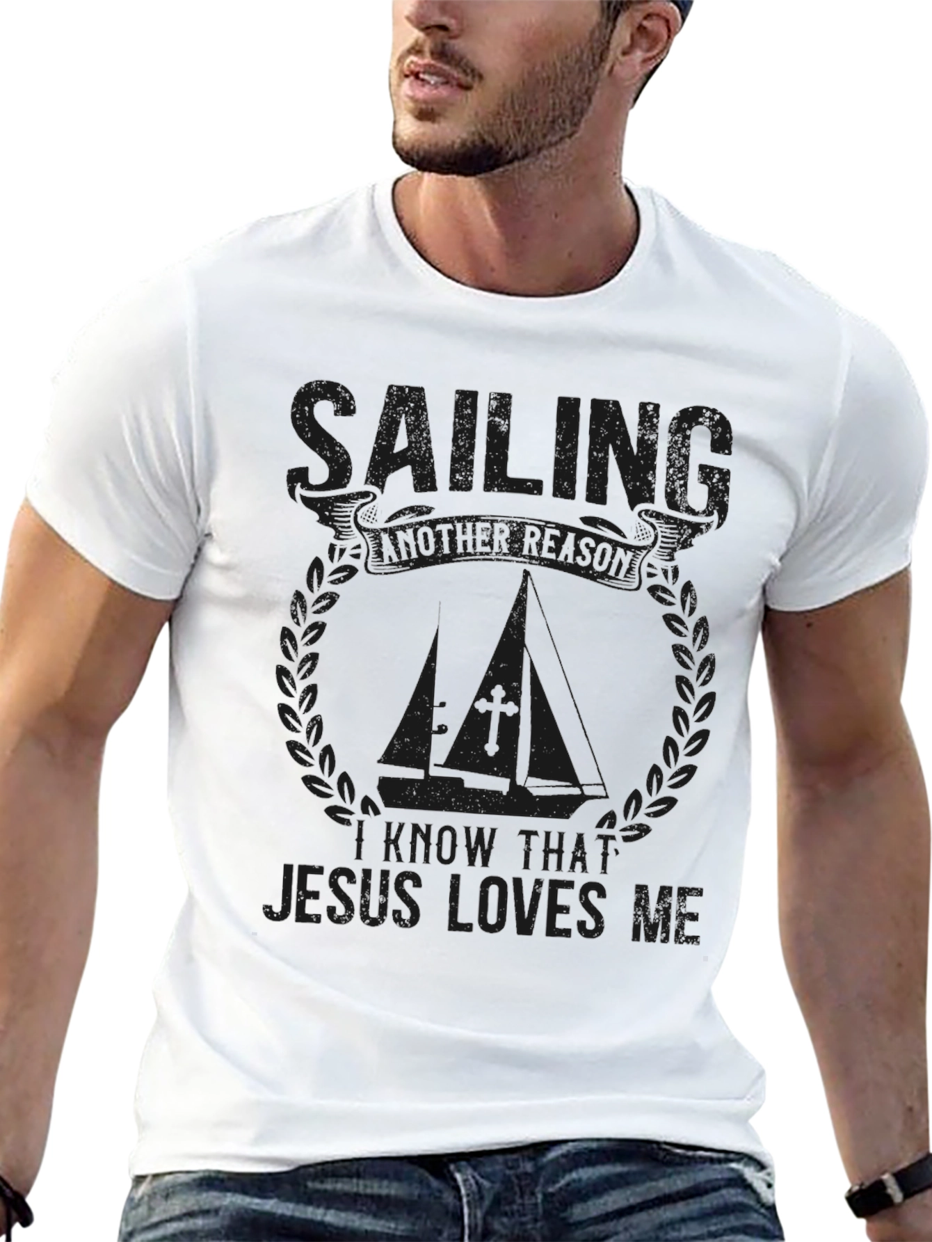 Sailing Jesus Loves Me Black T-Shirt