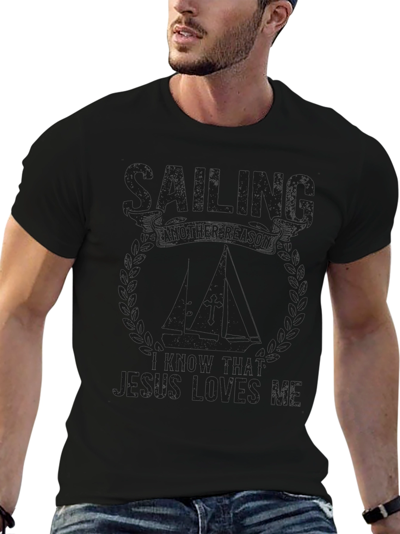 Sailing Jesus Loves Me Black T-Shirt