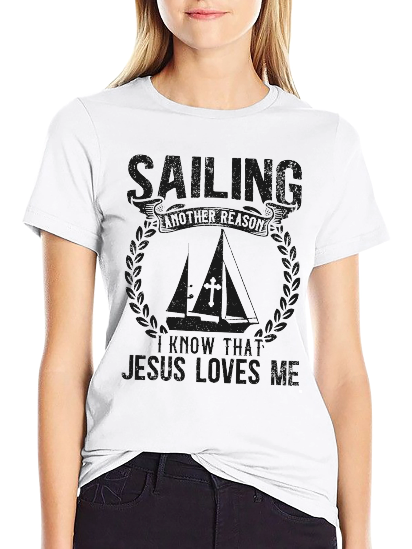 Sailing Jesus Loves Me Black T-Shirt