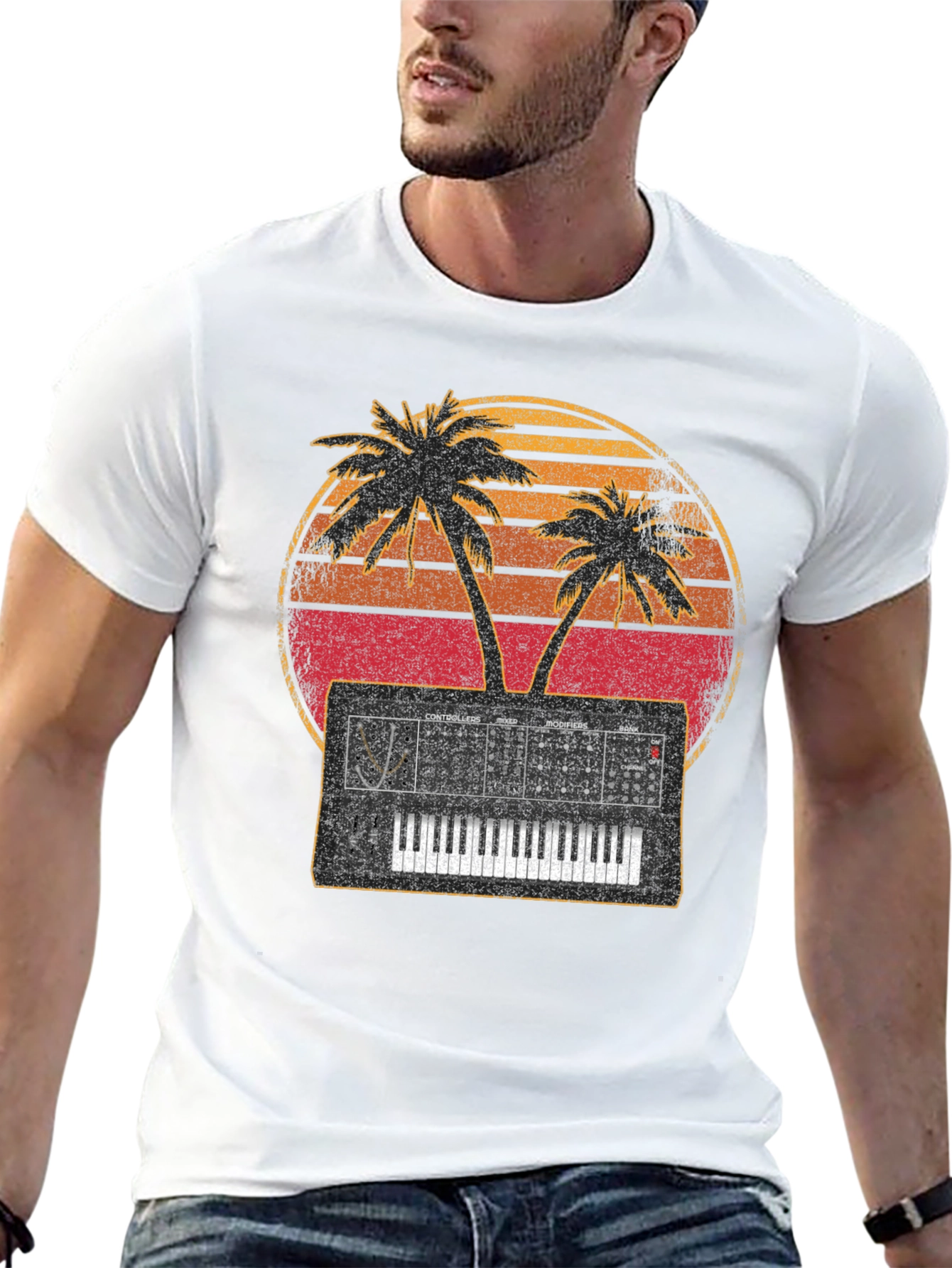 Synthwave T-Shirt Palm Tree Synthesizer Music Tee