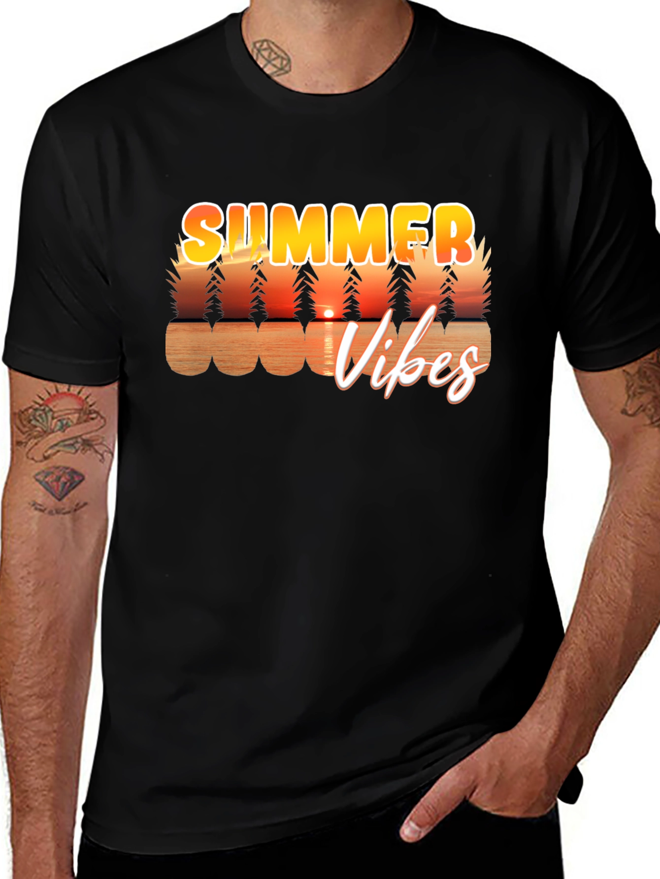 Summer Vibes Graphic Tee - Black Casual T-Shirt