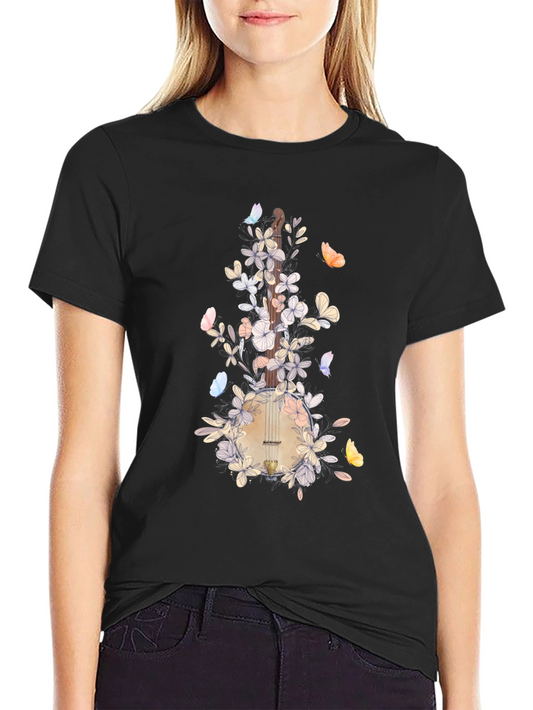 Floral Banjo Graphic T-Shirt - Music Lover Tee
