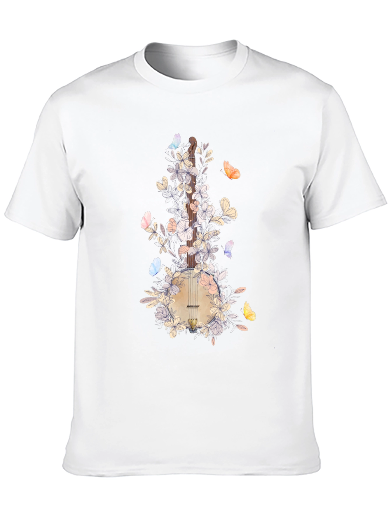 Floral Banjo Graphic T-Shirt - Music Lover Tee