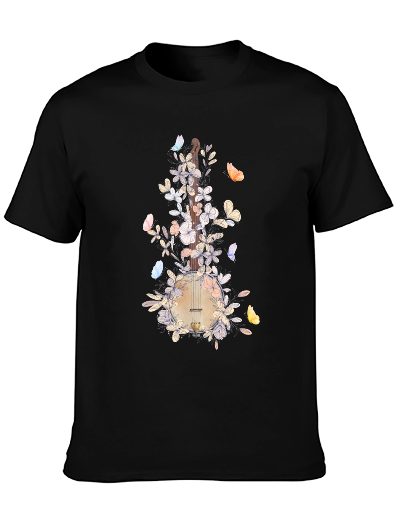 Floral Banjo Graphic T-Shirt - Music Lover Tee