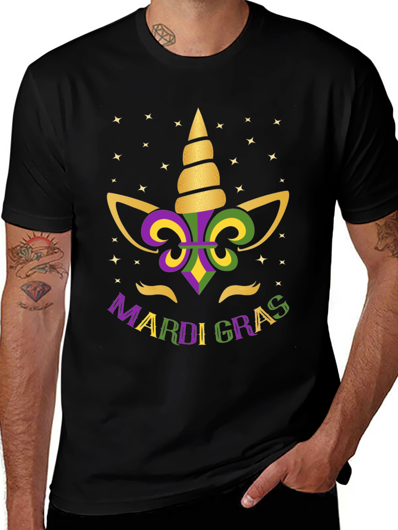 Mardi Gras Unicorn T-Shirt - Black